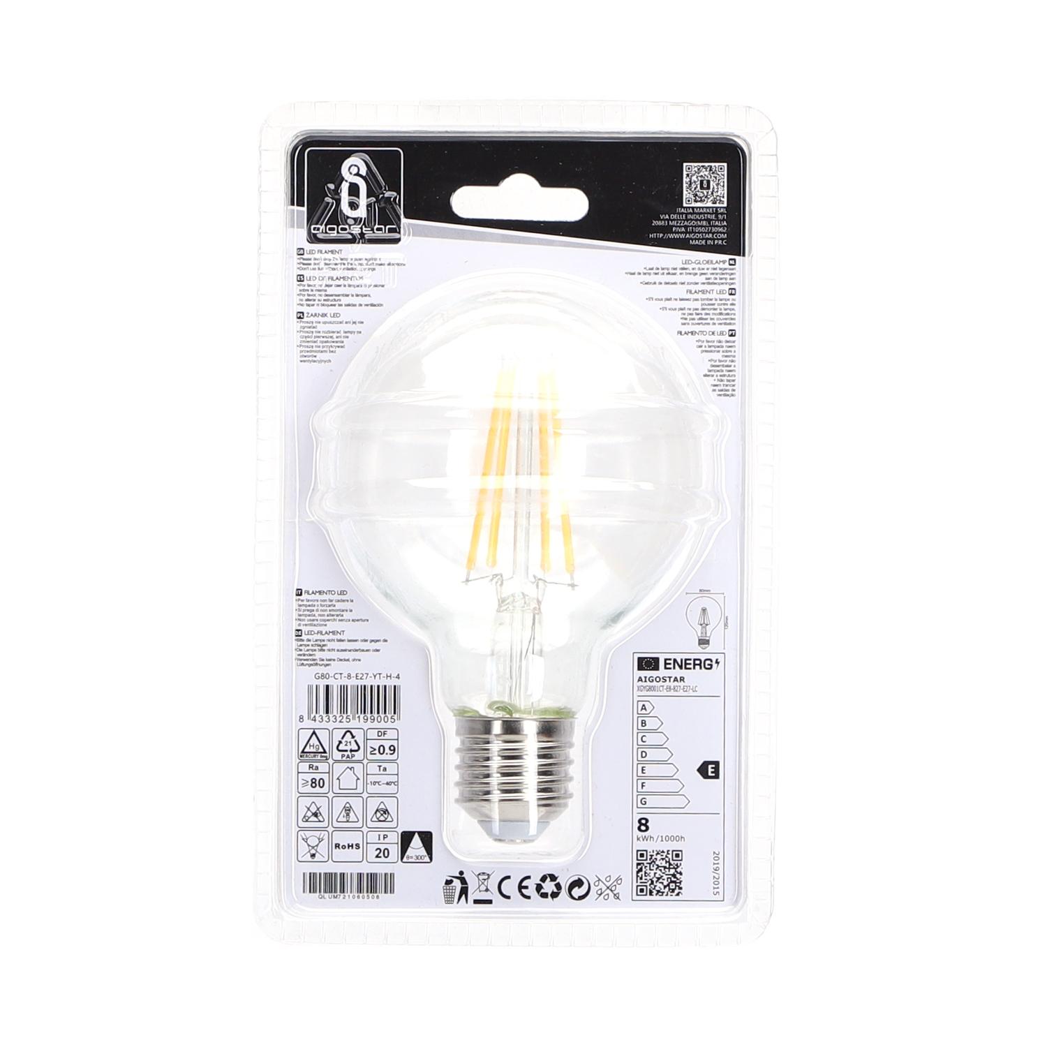 LED Filament Bulb (Clear) G80 E27 8W