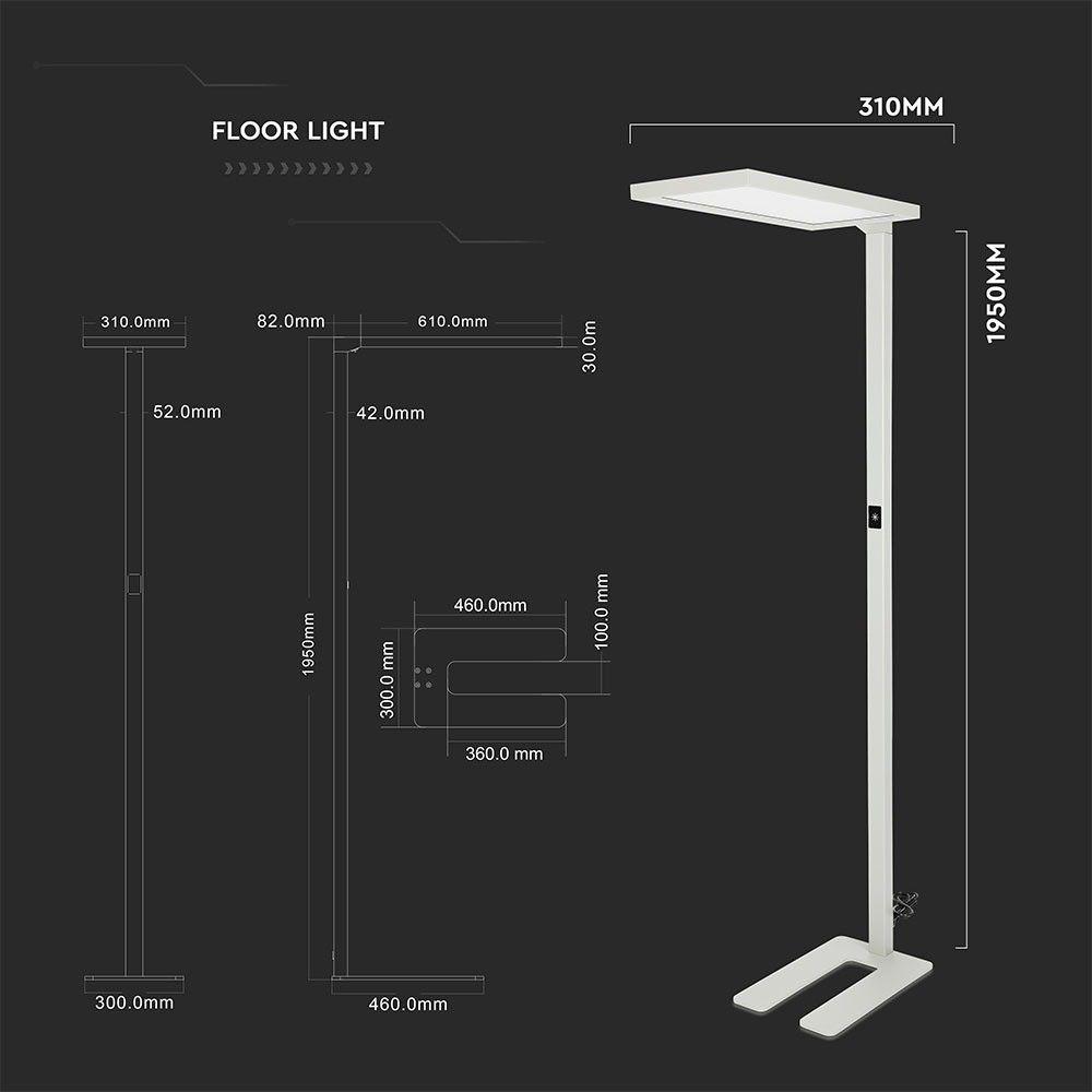 80W Lampa podłogowa LED/ Ściemnianie dotykiem, Barwa:4000K, Obudowa: Biała, VTAC, SKU 8522