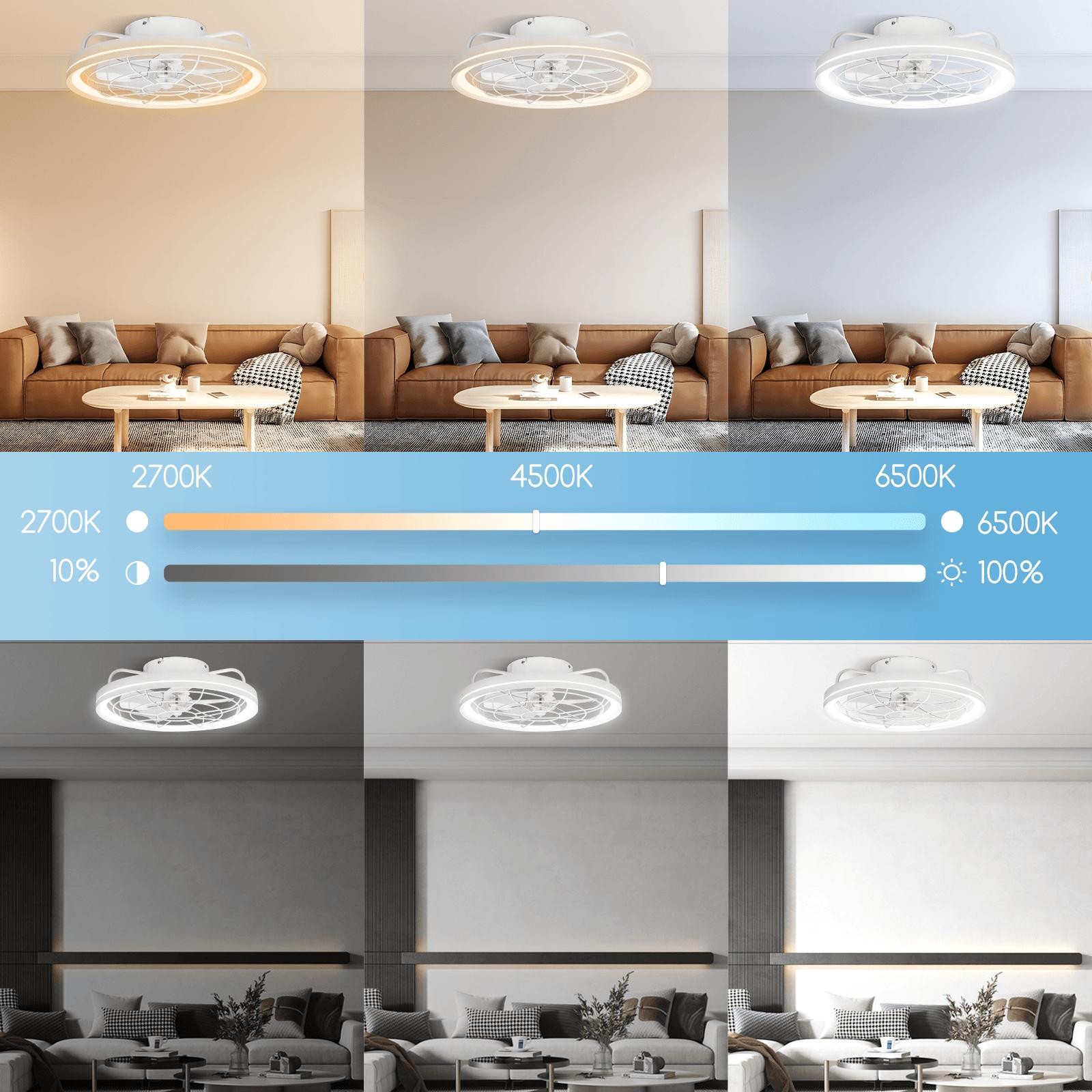 40W Fan Light with CCT Dimming and Color Adjustment, 20W Motor, 6-Speed Fan