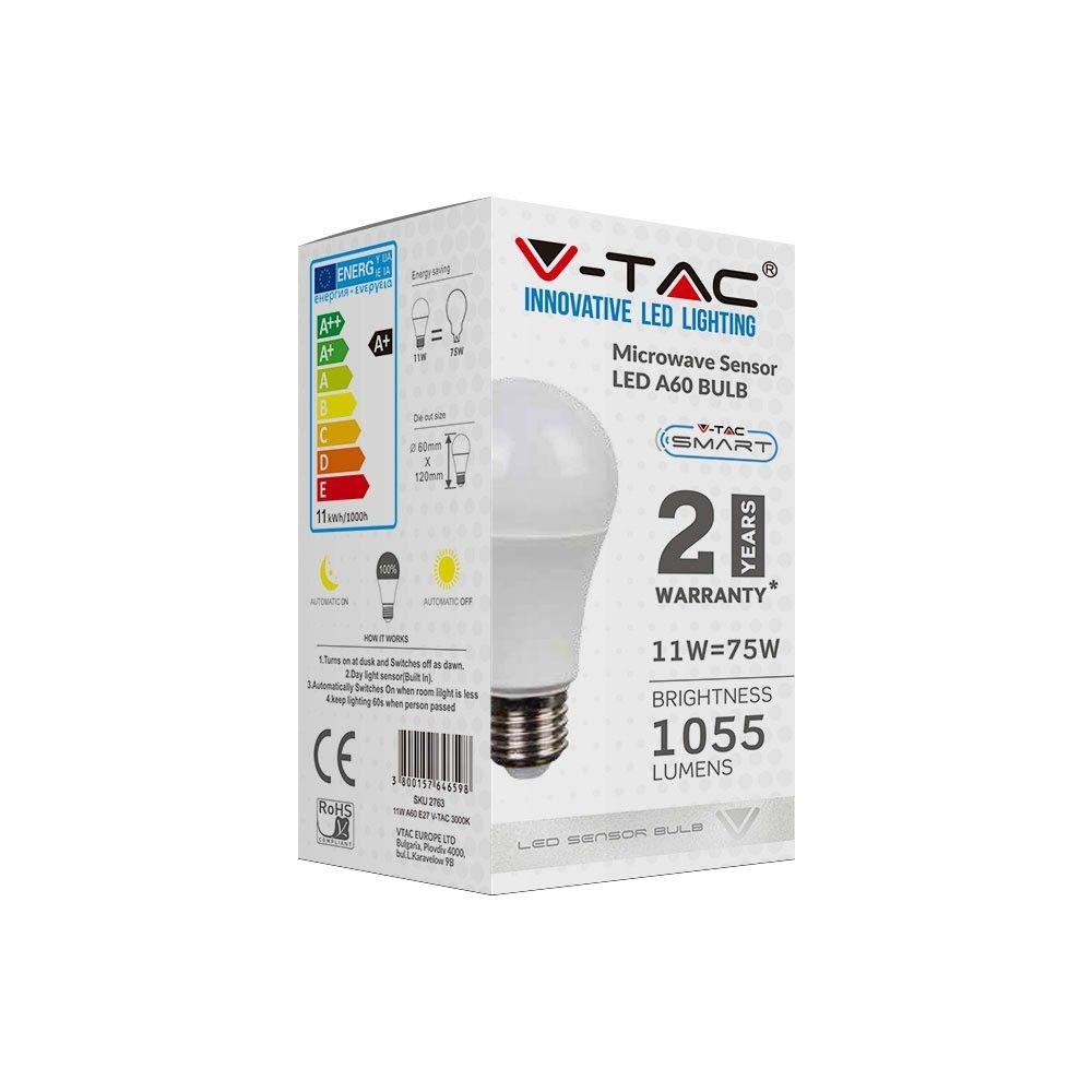 VT-2211 11W A60 LED BULB WITH MICROWAVE SENSOR 6400K E27