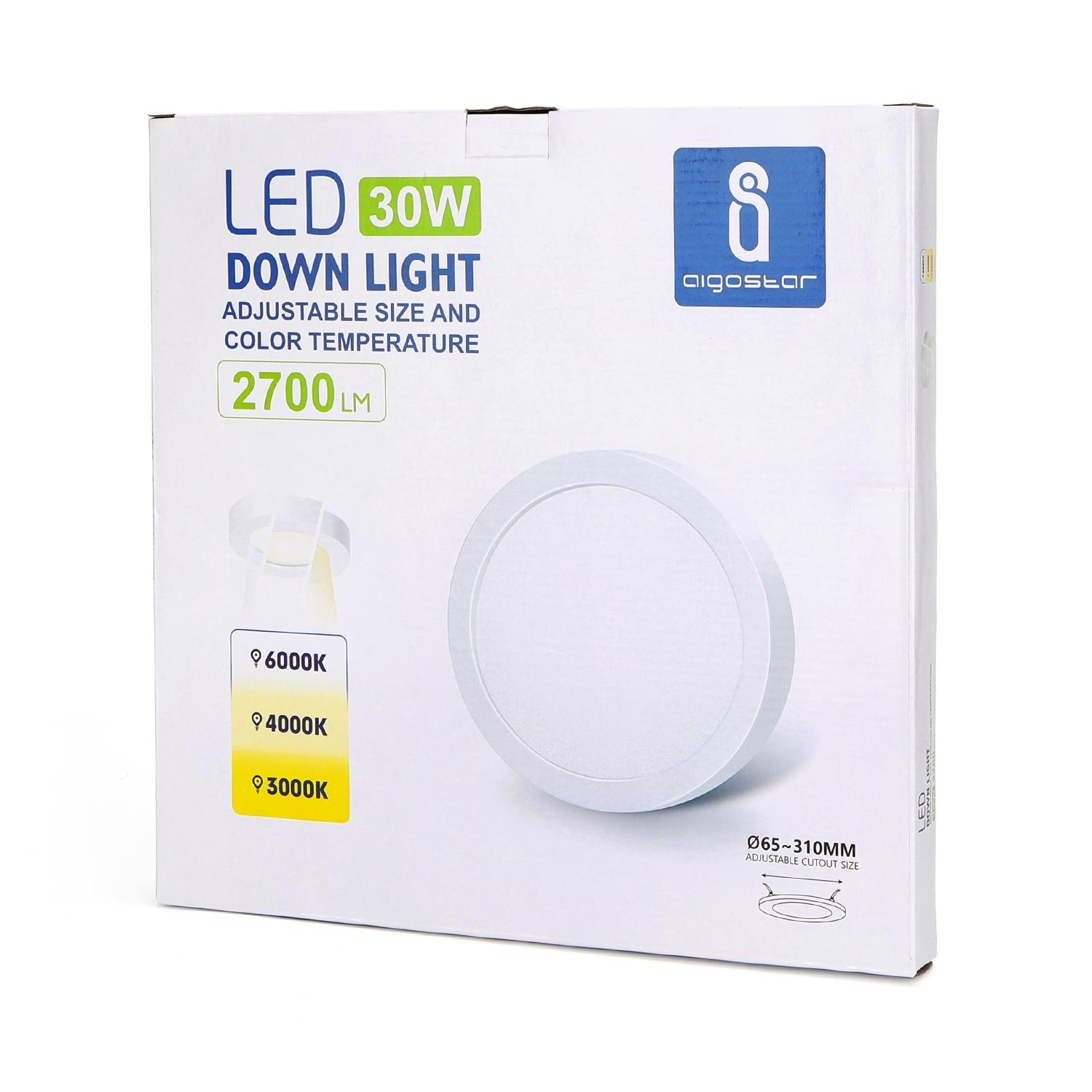 E5 LED Round Downlight 30W Adjustable Size and Color Temperature