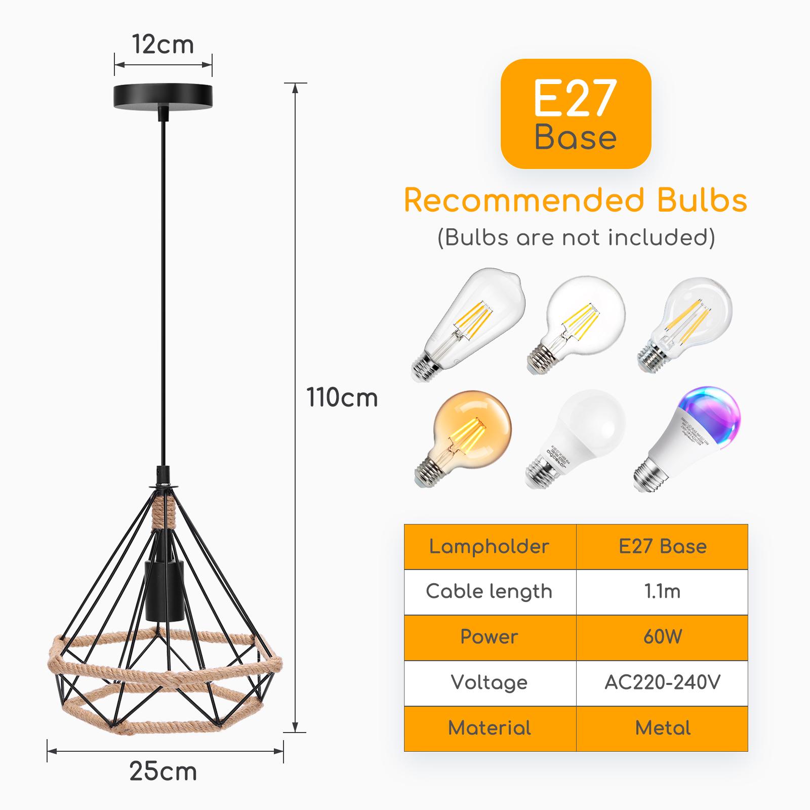 Wisząca lampa retro z żelazną ramą