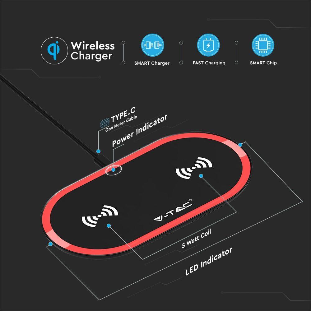 Ładowarka Indukcyjna, 10W, 1m, Czarny + Czerwony, VTAC, SKU 7740