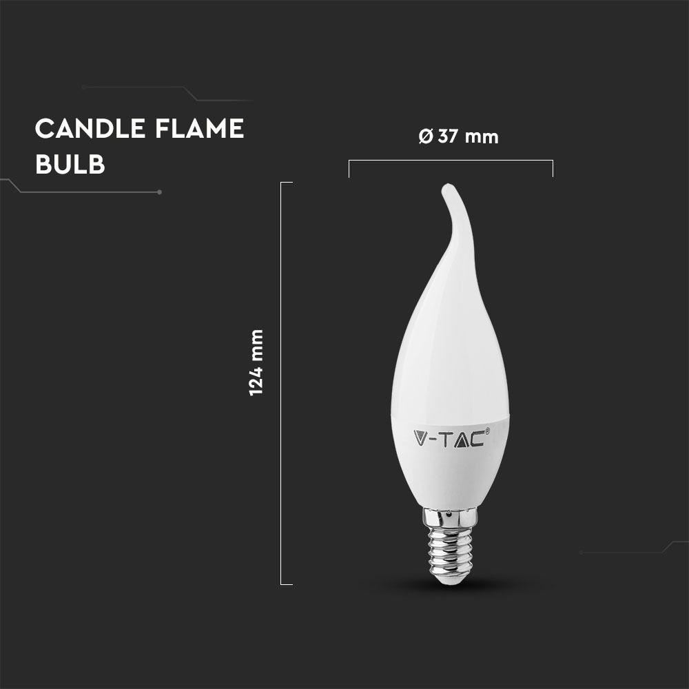 4W F37 Żarówka LED, Barwa:6400K, Trzonek:E14, Klosz Mleczny płomyk, VTAC, SKU 4354