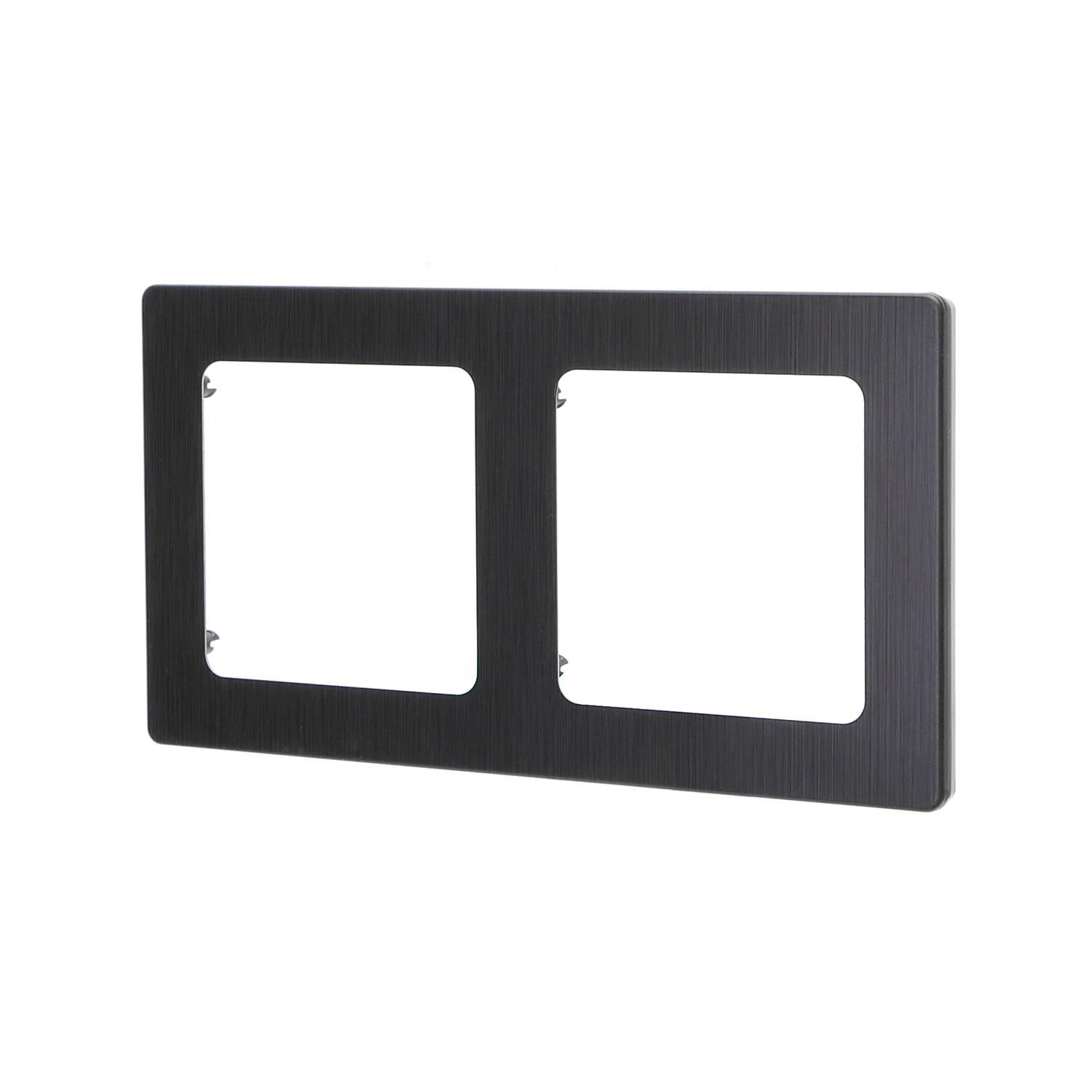 German-French Two Gang Aluminium Wall Plate Black