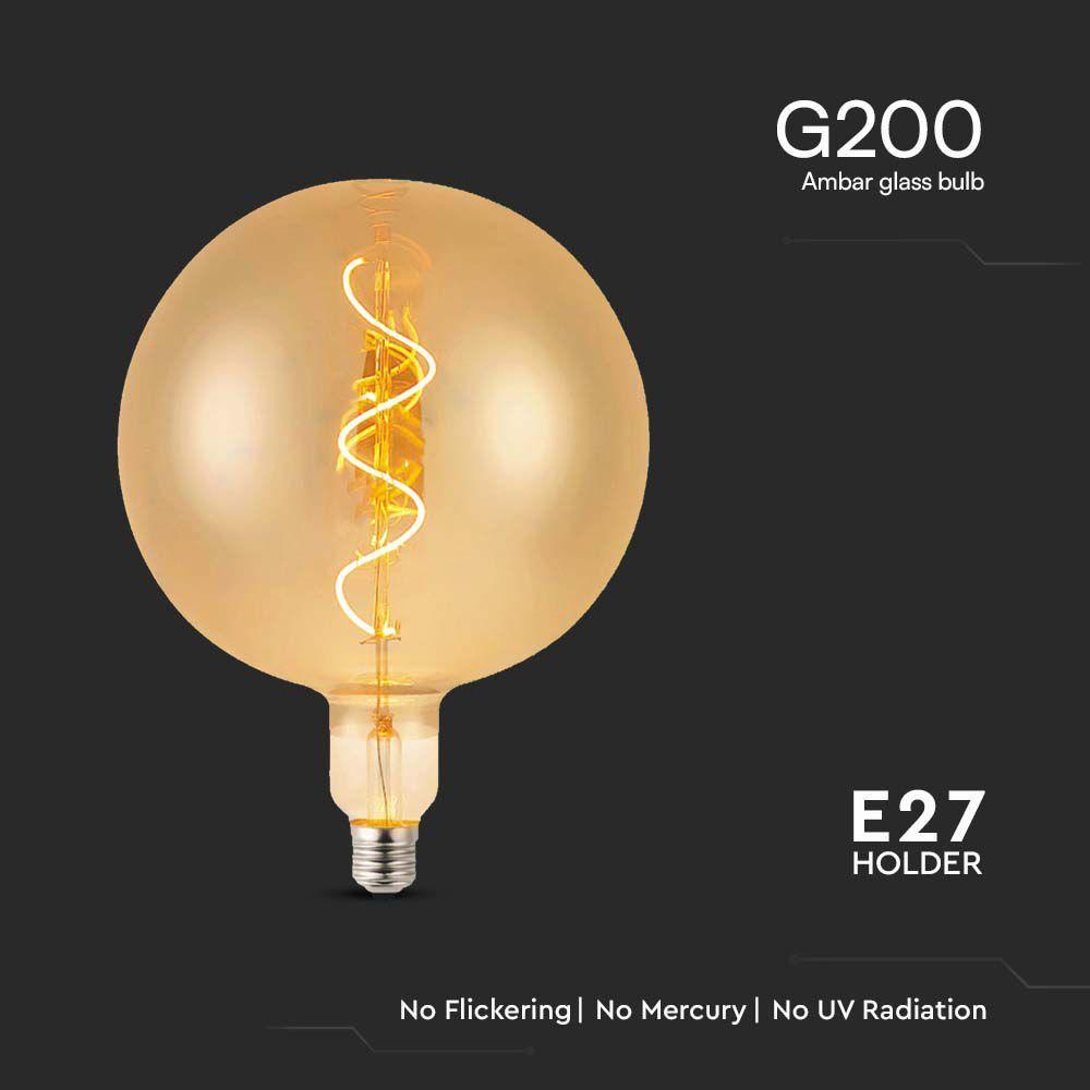 4W G200 Żarówka LED Filament spiralny, Barwa: 2700K, Szkło: Bursztynowe , VTAC, SKU 23169