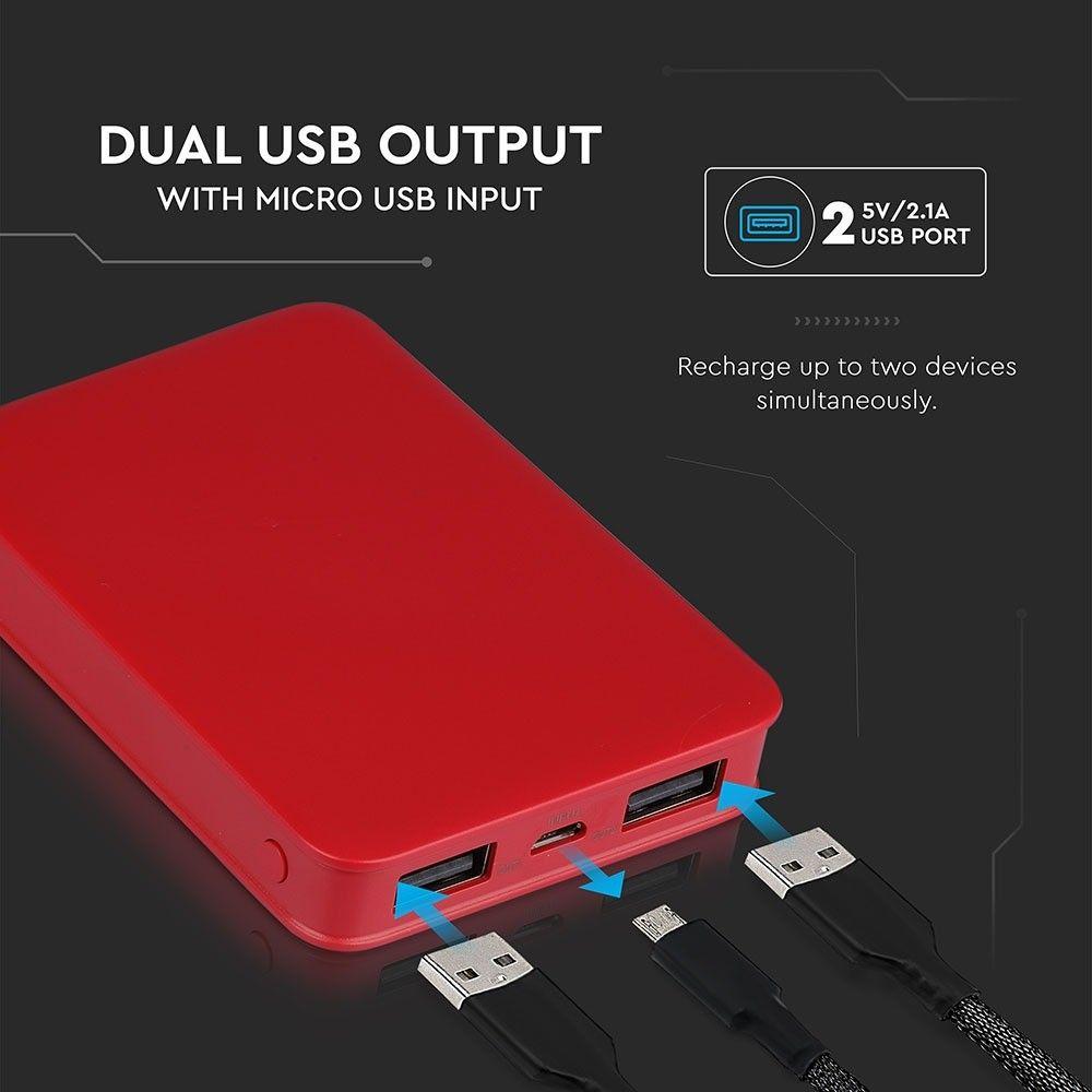 Power Bank, 5000mAh/18.5wh, 5V, Czerwony, VTAC, SKU 8192