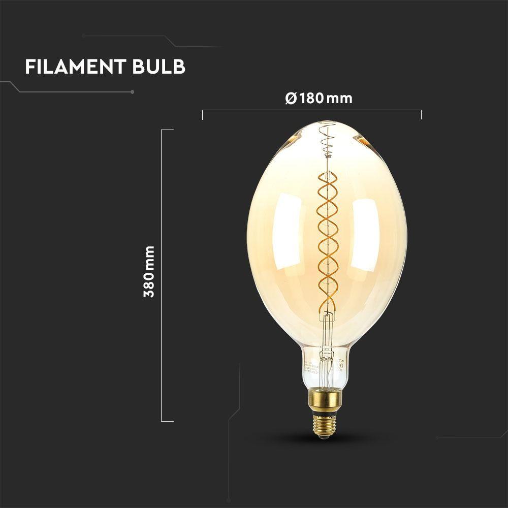 8W Żarówka dekoracyjna LED BF180, Klosz: Bursztynowy, Barwa:2000K, Ściemniana, Trzonek:E27, VTAC, SKU 7463