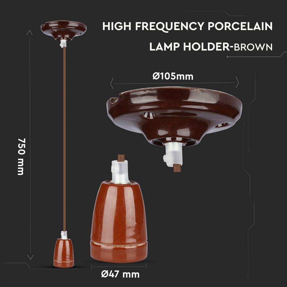 Lampa wisząca, Oprawka: Porcelanowa , Trzonek:E27, Brązowy, VTAC, SKU 3810