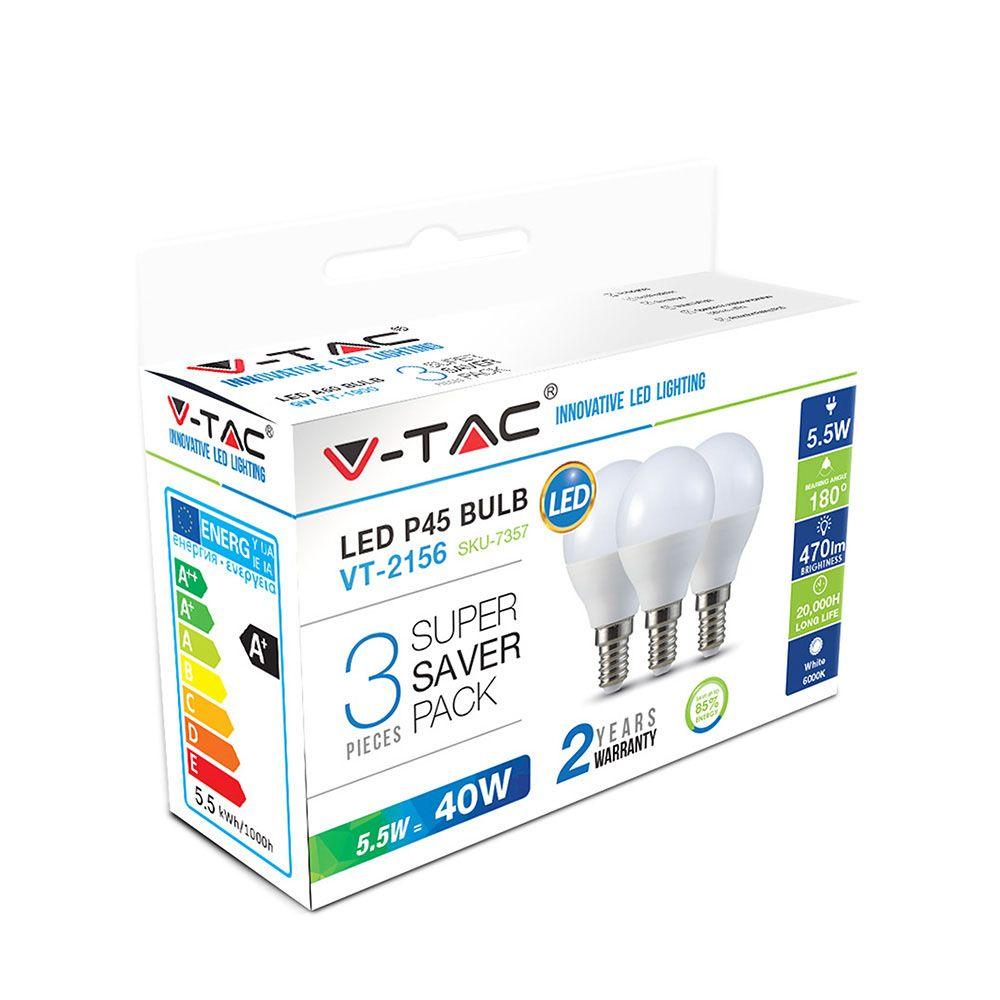 VT-2156 5.5W P45 PLASTIC BULBS 2700K E14 3PCS/PACK