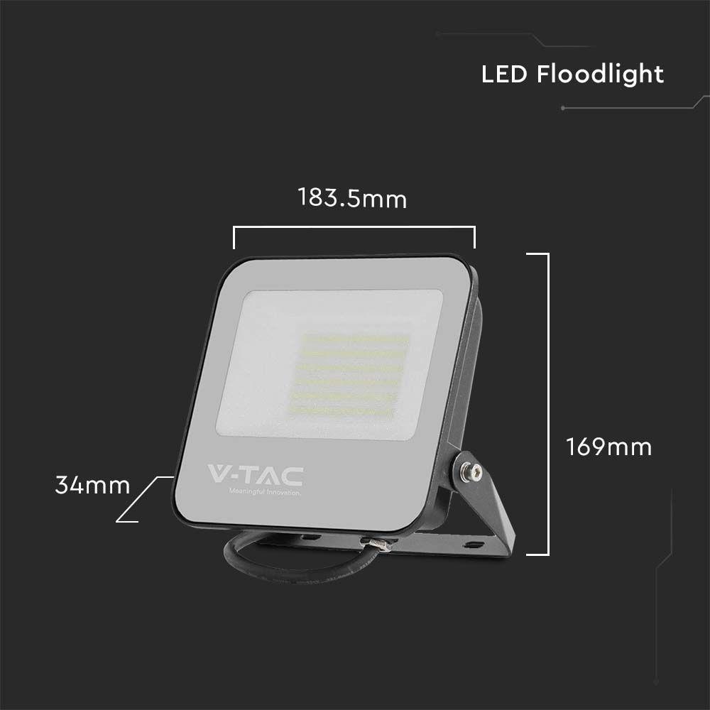 VT-4456 50W LED FLOODLIGHT 6500K BLACK BODY GREY GLASS 185LM/W