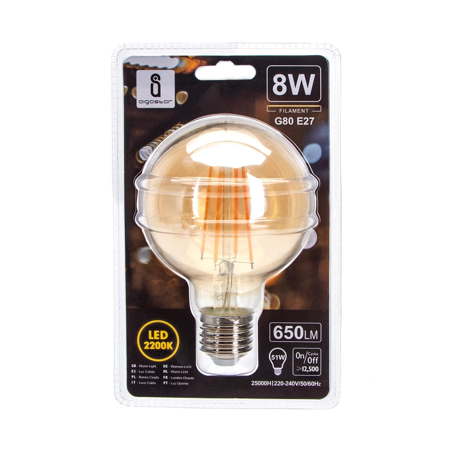 LED Filament Bulb (Amber) G80 E27 8W