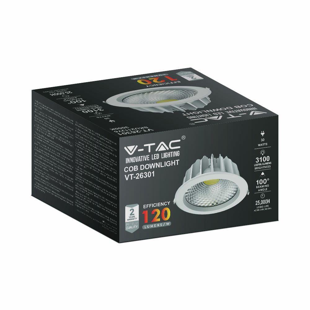 30W Oprawa wpuszczana reflektor LED, Barwa:3000K, HIGH LUMEN, VTAC, SKU 211276