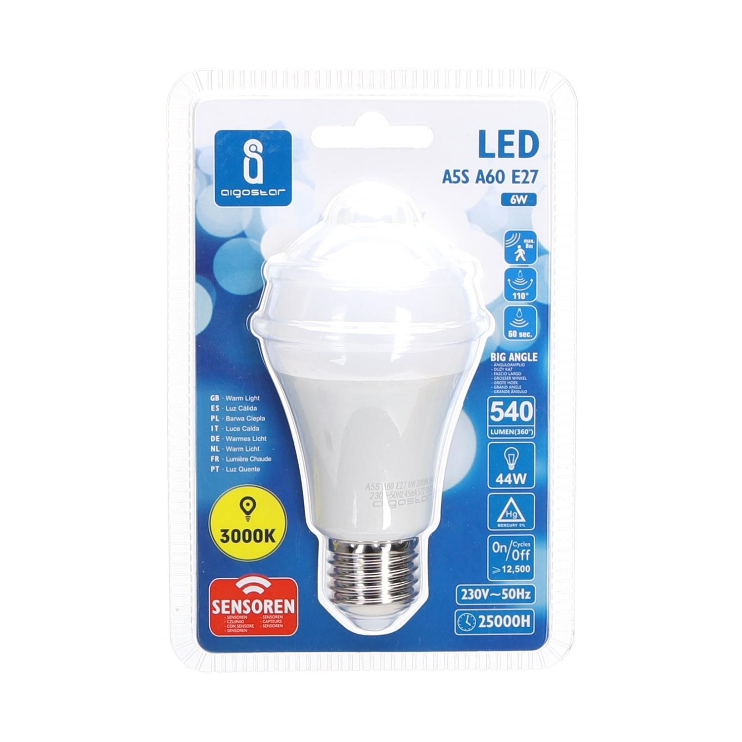 LED A60 E27 6W z czujnikiem podczerwieni(6W,E27,3000K)