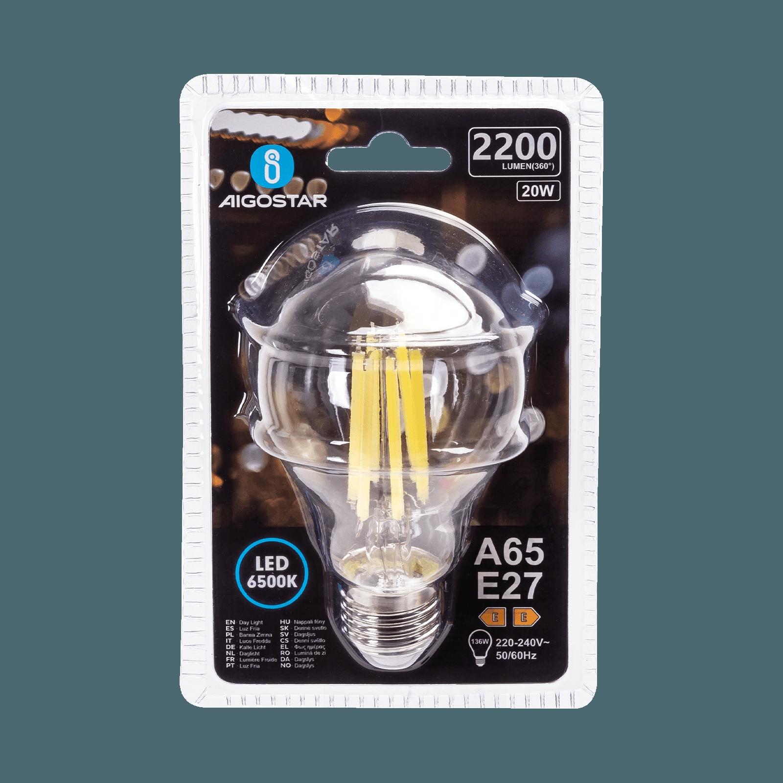 Żarówka LED Filament (Przezroczysta) A65 E27 20W