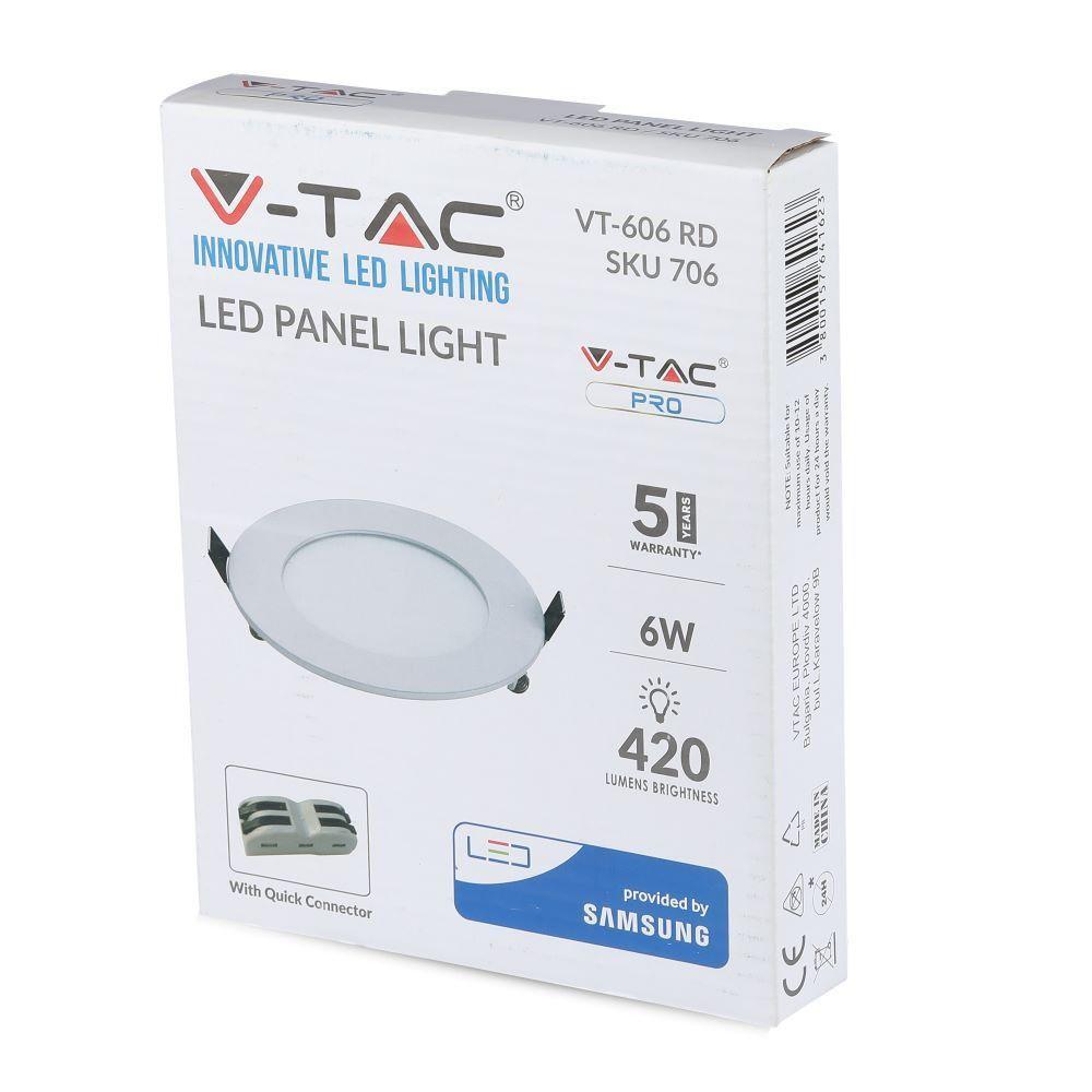 6W Panel LED, Chip SAMSUNG, Barwa:6400K, Okrągły, VTAC, SKU 708