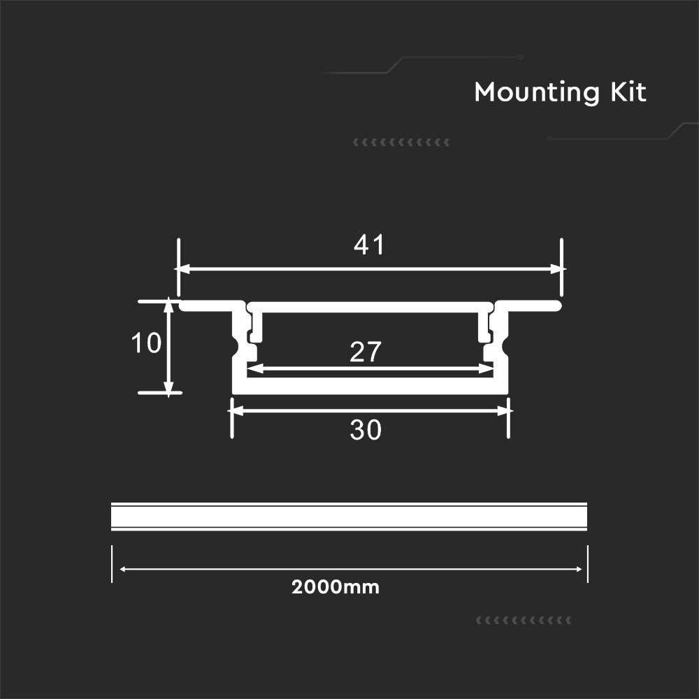 VT-8204 MOUNTING KIT WITH DIFFUSER FOR LED STRIP 2000x30x10mm SILVER BODY