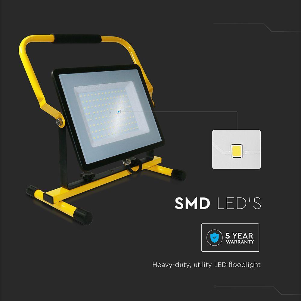 100W Floodlight on stand "H", SAMSUNG chip, Colour:6500K, Plug: EU, Cable: 3mb, VTAC, SKU 2120125