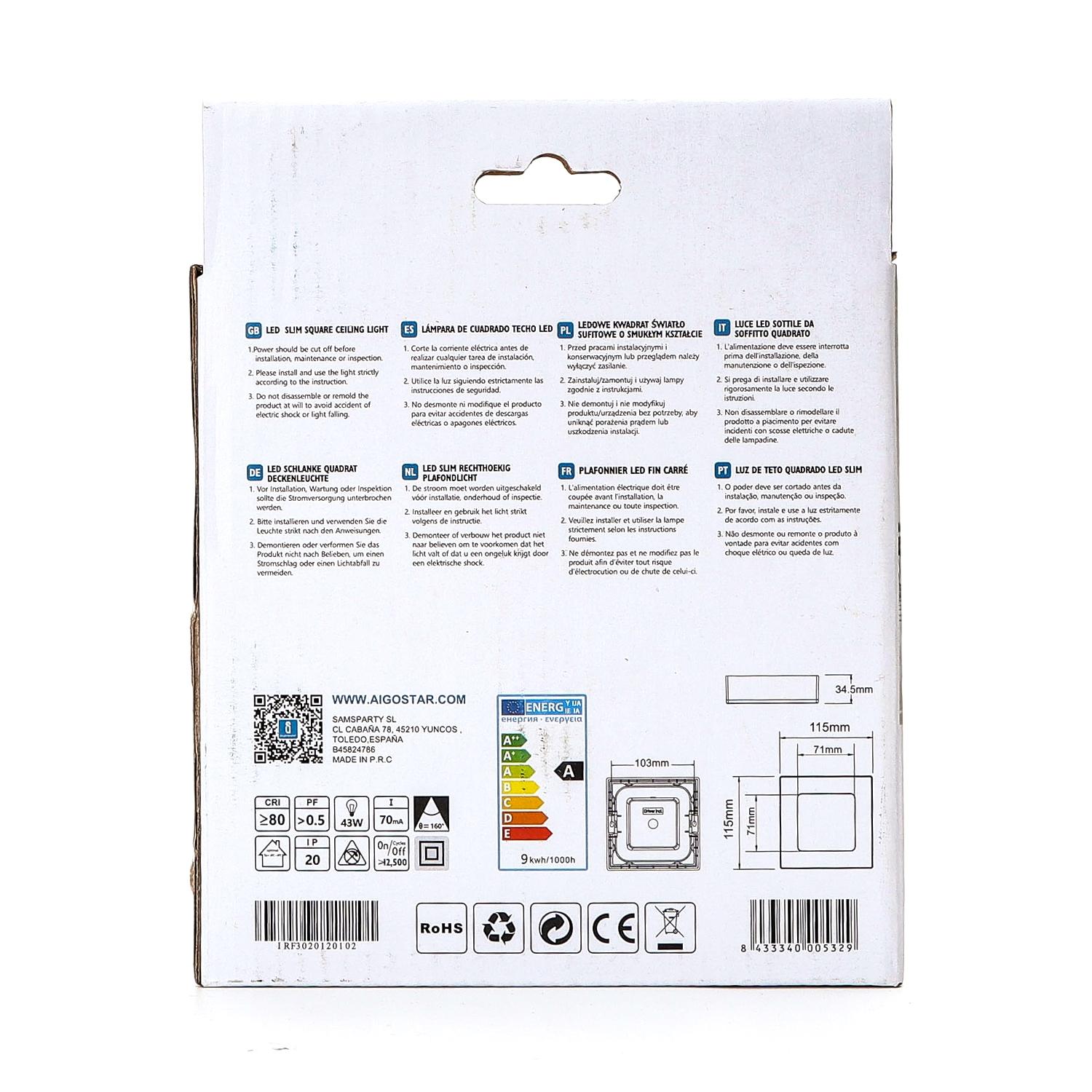 E6 LED  Surface-mounted Square Downlight 9W White Light