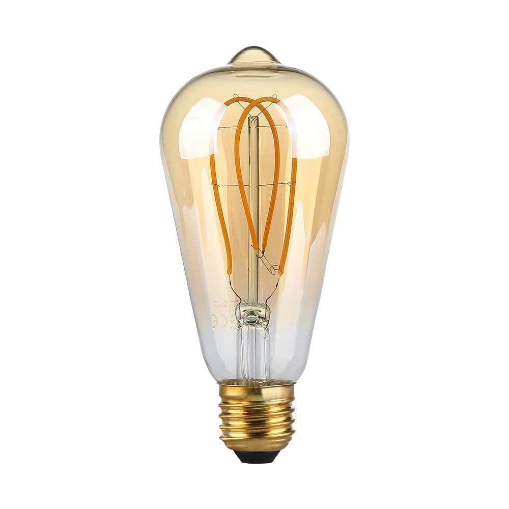 5W ST64 Żarówka LED Filament-Deko, Barwa:2200K, Klosz: Bursztynowy, Trzonek: E27, VTAC, SKU 217220