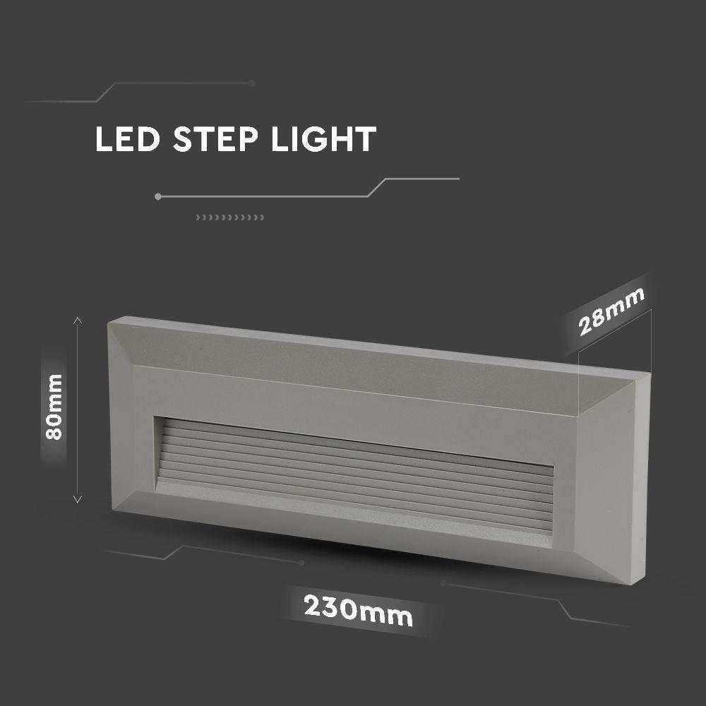 3W Oprawa Schodowa LED, Barwa:4000K, Obudowa: Szara, Kwadrat, VTAC, SKU 211330