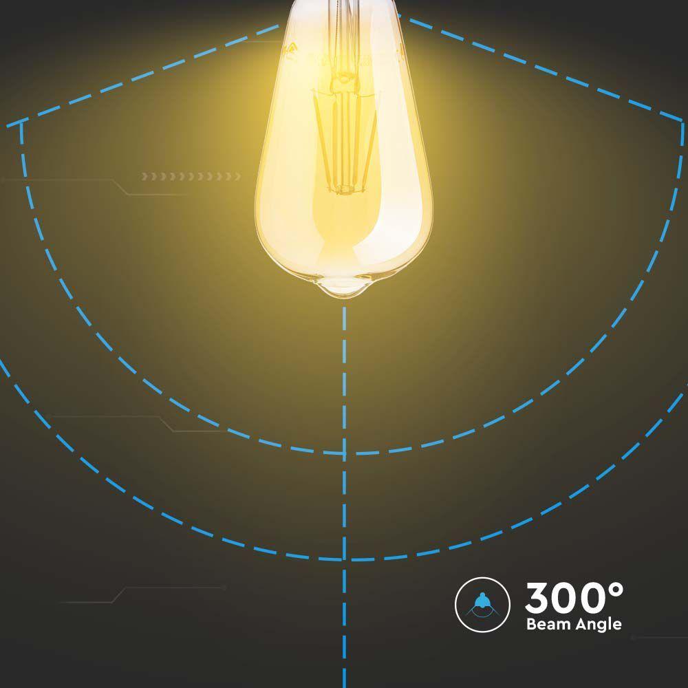 6W LED ST64 Żarówka LED Filament, Klosz: Bursztynowy, Barwa:2200K, Trzonek:E27, VTAC, SKU 214362