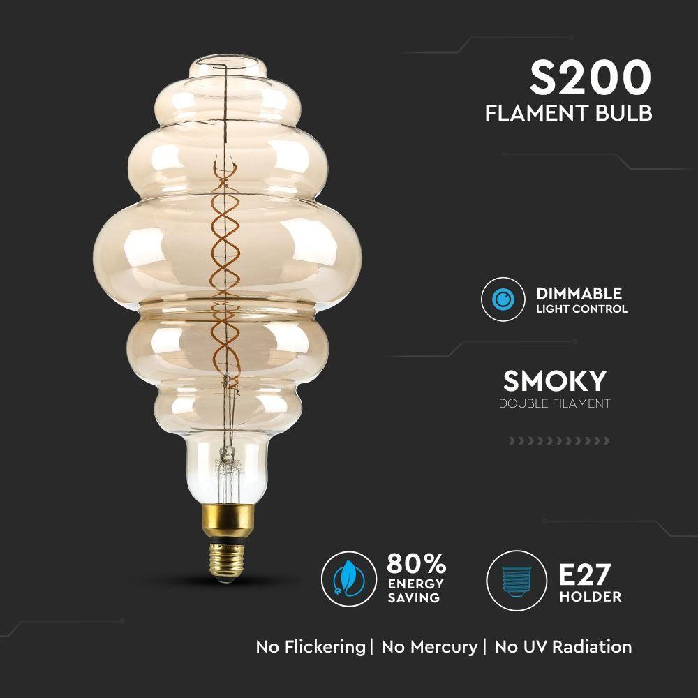 8W Żarówka dekoracyjna LED S200, Klosz: Bursztynowy, Barwa:2200K, Ściemniana, Trzonek:E27, VTAC, SKU 7465