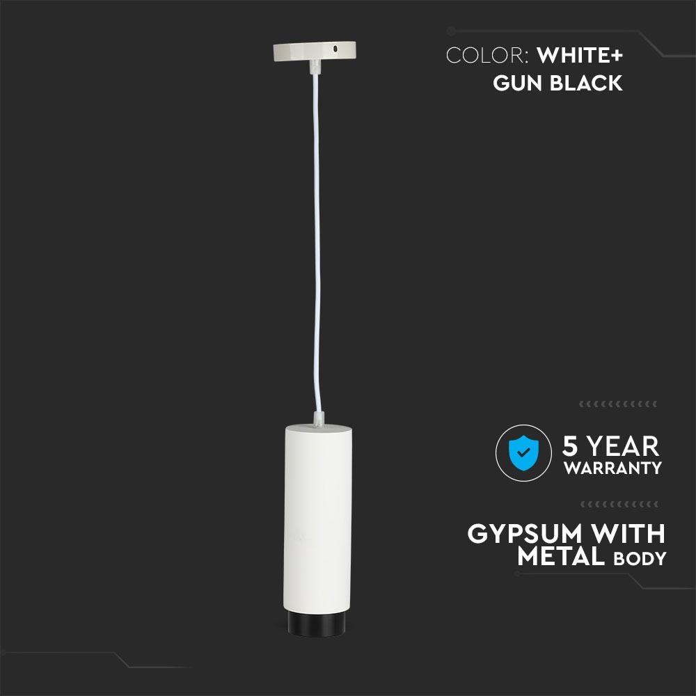 VT-864 GU10 WHITE GYPSUM & METAL PENDANT FITTING WITH GUN BLACK BOTTOM