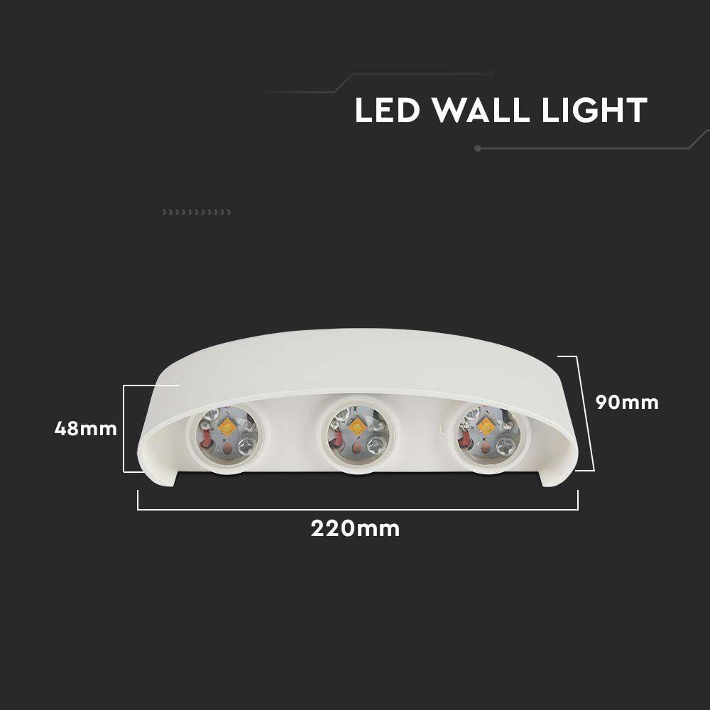 6W Lampa ścienna LED, Barwa:4000K, Obudowa: Biała, VTAC, SKU 218614