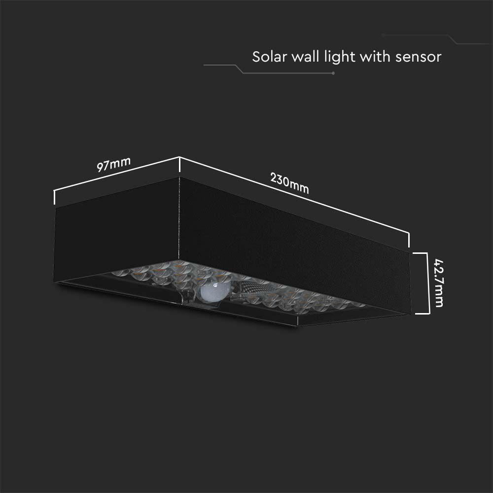 6W LED solar wall lamp 900LM, Lithium battery 3.7v, 3000mA, Colour: 4000K, Colour: Black , VTAC, SKU 10307