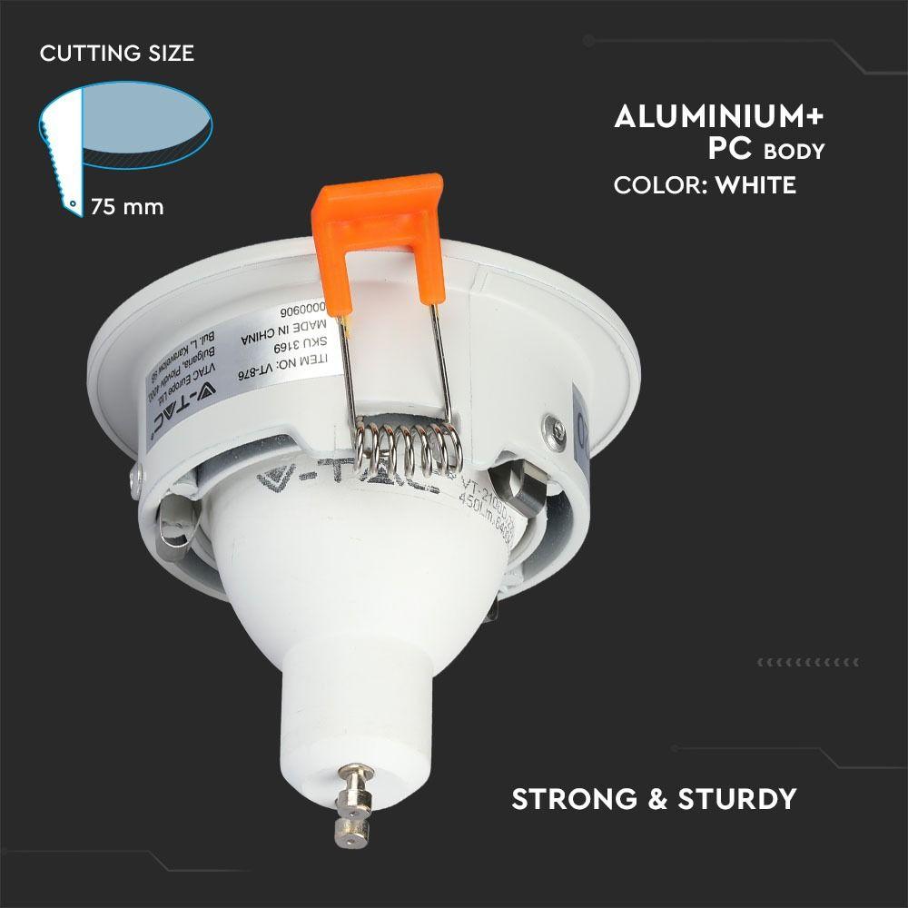 Oprawa wpuszczana Spot, Trzonek:GU10, Okrągła, Biały, VTAC, SKU 3169