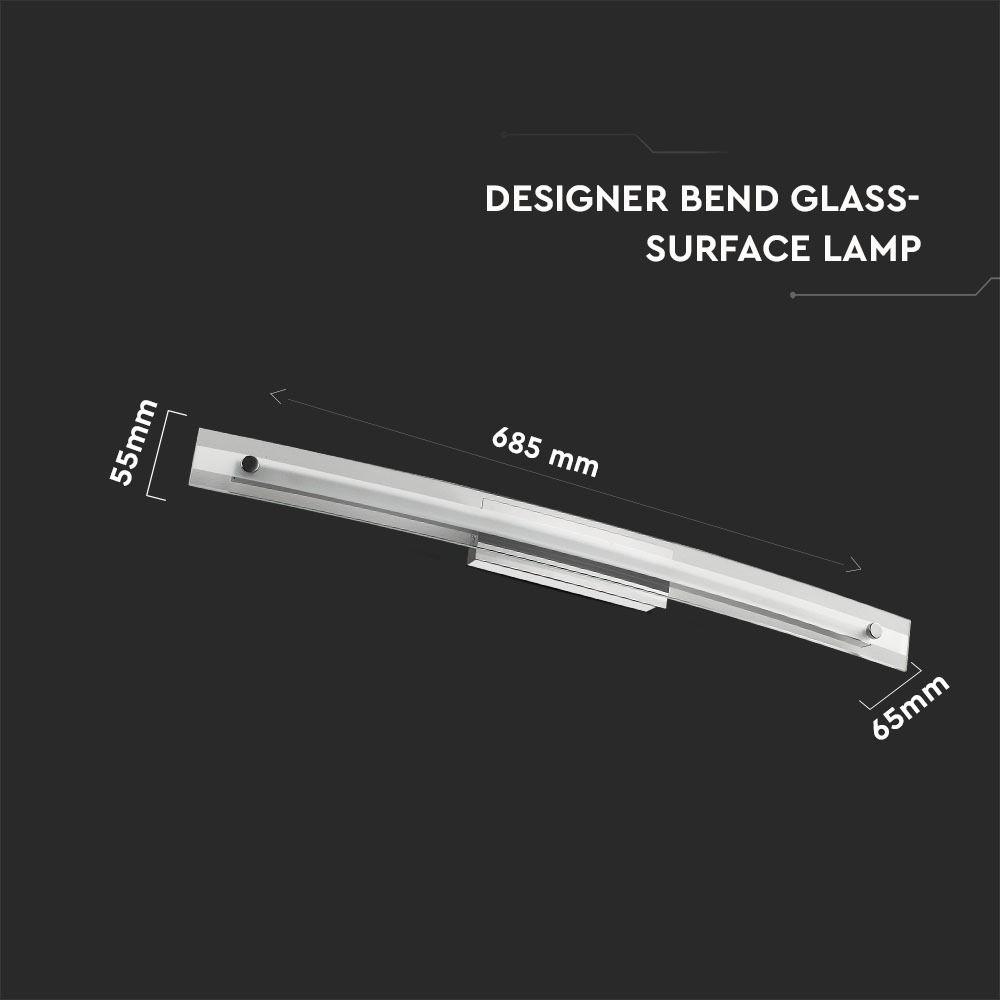 VT-7013 12W DESIGNER BEND GLASS WALL FIXTURE-CHROME 4000K D:685MM