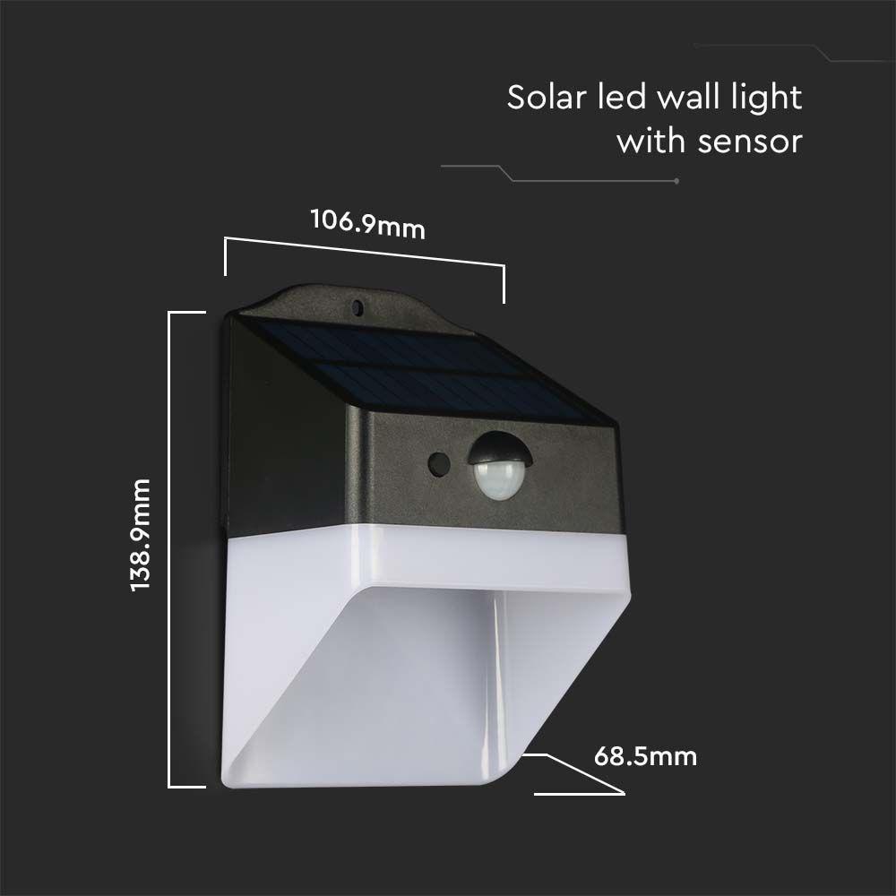 2W Lampa ścienna LED solarna 200LM, Bateria litowa 3.7v 1200mA, Barwa: 4000K, Kolor: Czarny+ Biały  , VTAC, SKU 10309