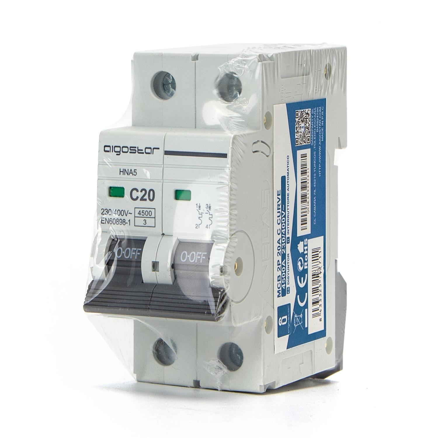 Miniature Circuit Breaker 2P 20A C CURVE Gray