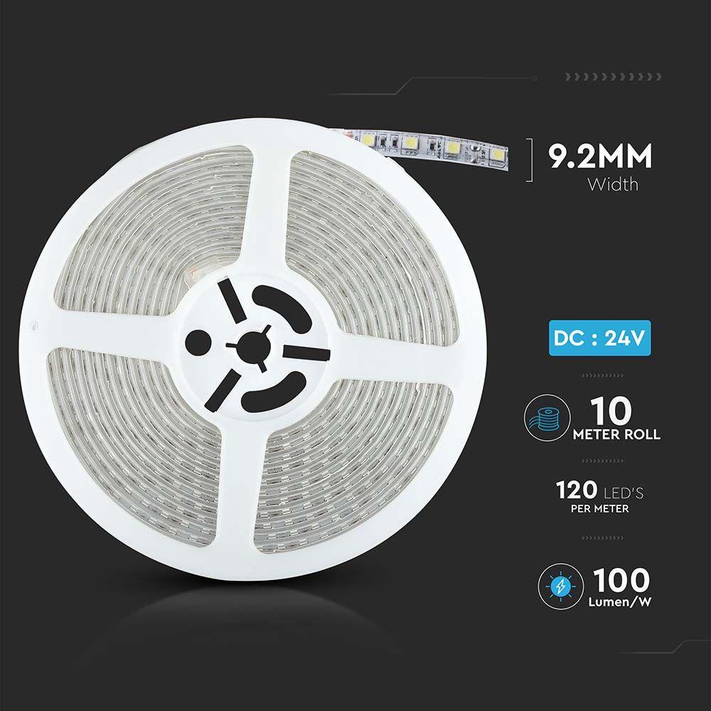 7.5W Taśma LED, Barwa:6000K, IP65, Zasilanie: 24V, Wzmocniony podkład PCB, Rolka:10m, VTAC, SKU 212627