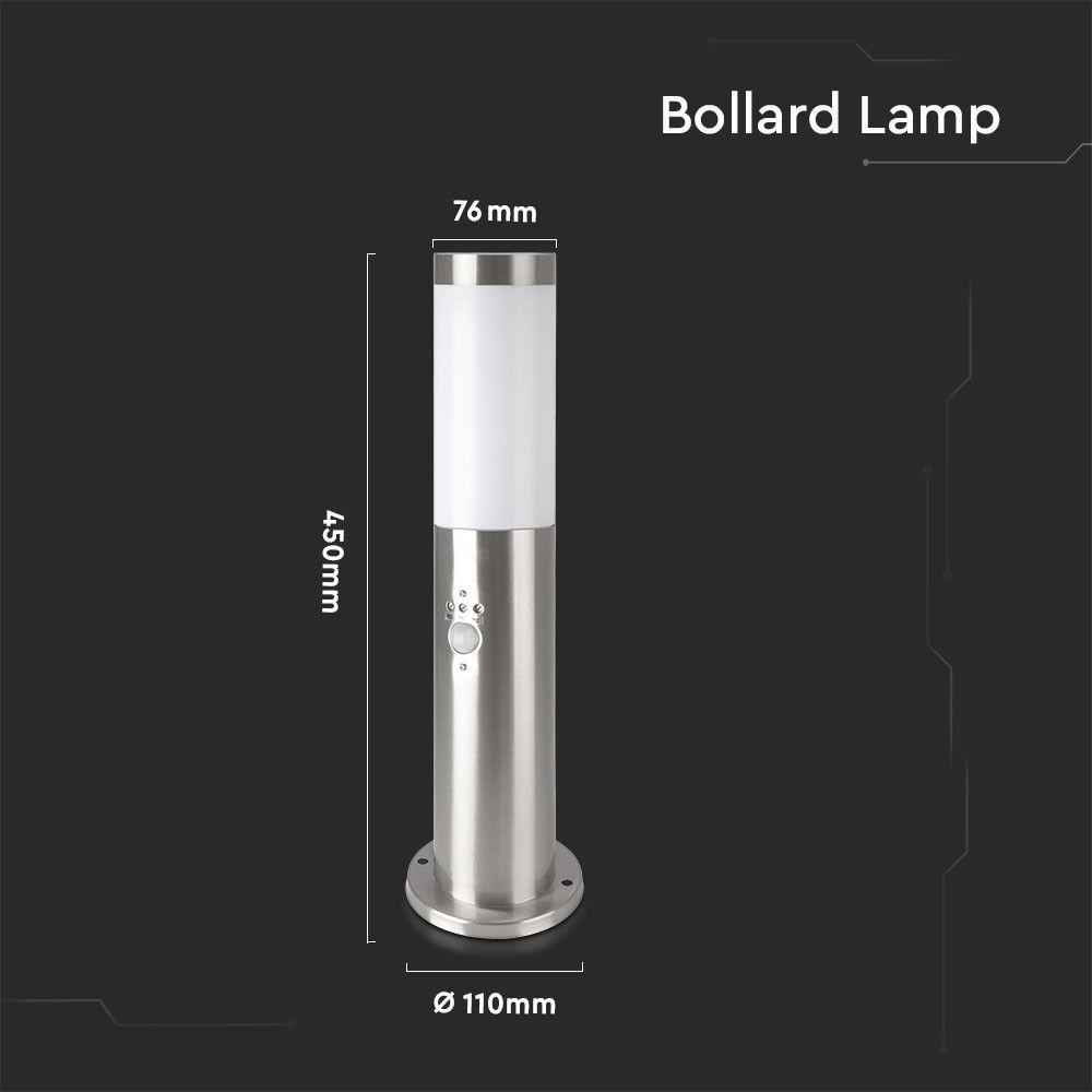 VT-838 BOLLARD LAMP-PIR SENSOR-STAINLESS STEEL BODY(45CM) E27 SATIN NICKEL-IP44