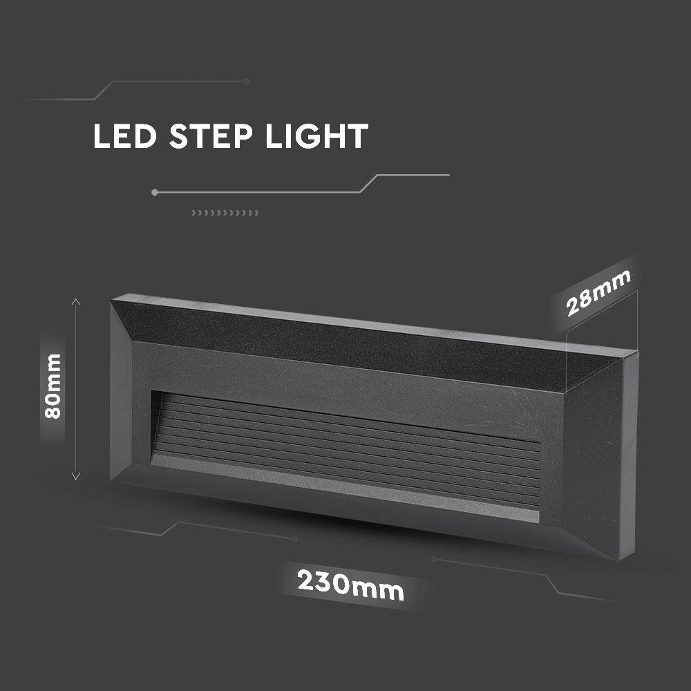 3W Oprawa Schodowa LED, Barwa:3000K, Obudowa: Czarna, Prostokąt, VTAC, SKU 1329