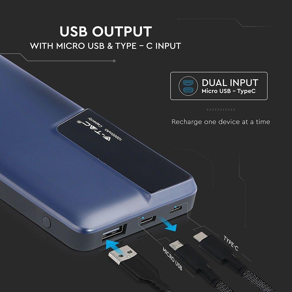 VT-3511 10000mah POWER BANK WITH DIGITAL DISPLAY & USB TYPE-C-NAVY