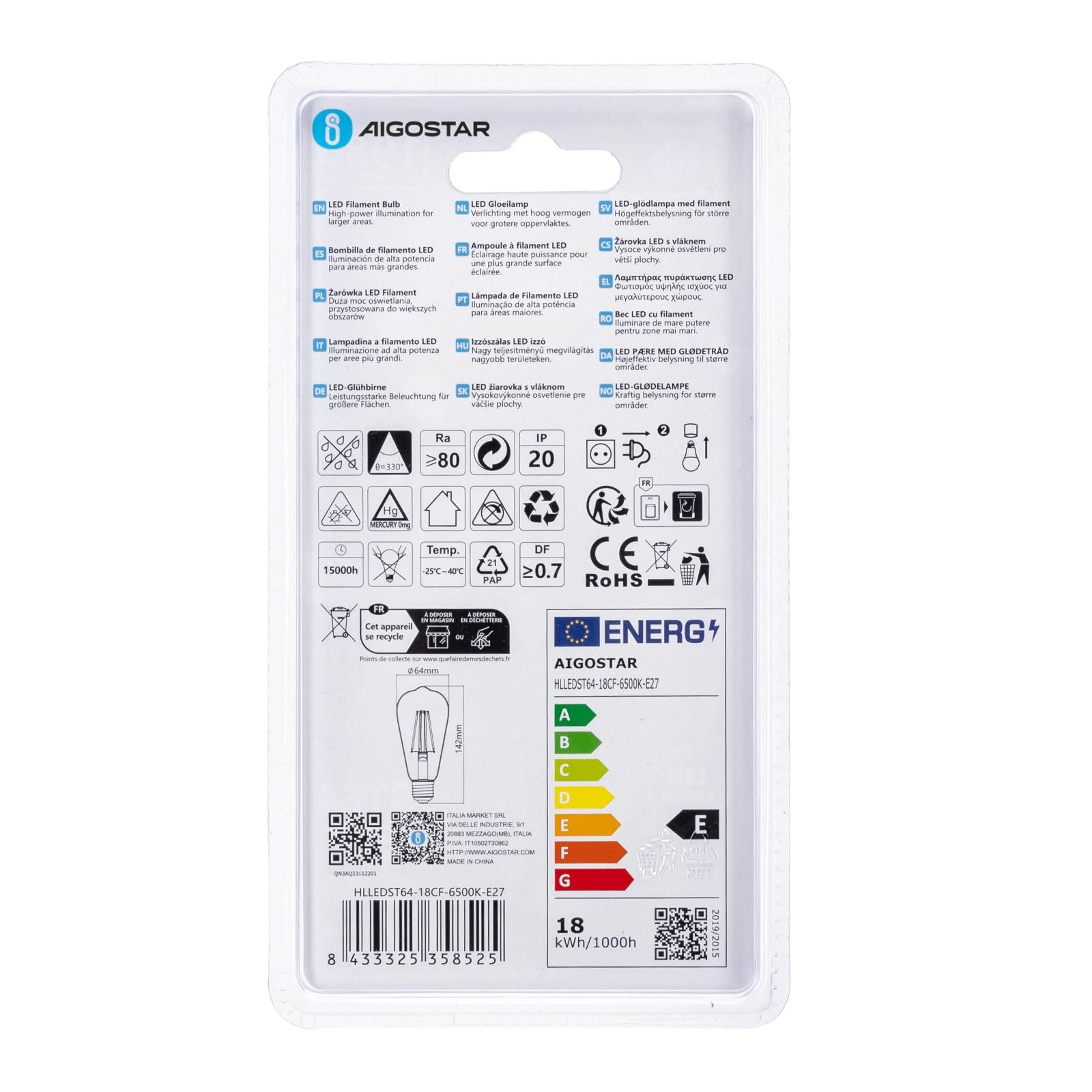 Żarówka LED Filament (Przezroczysta) ST64 E27 18W