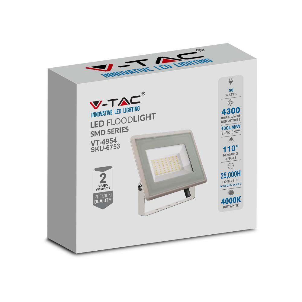 50W Naświetlacz LED, Seria: F-Class, Barwa:4000K, Obudowa: Biała, VTAC, SKU 6753