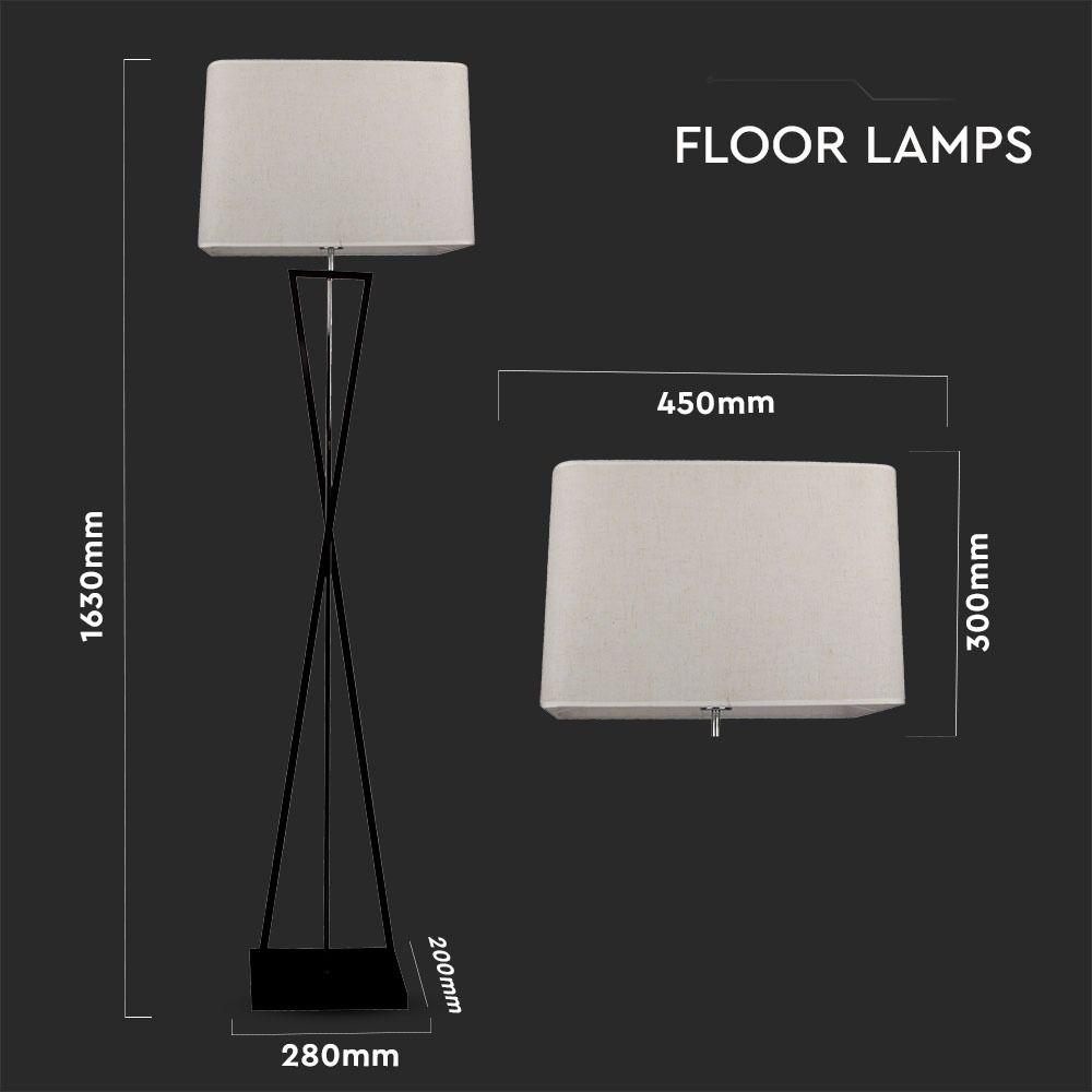 VT-7912 DESIGNER FLOORLAMP - SQUARE IVORY LAMPSHADE, BLACK METAL CANOPY - E27