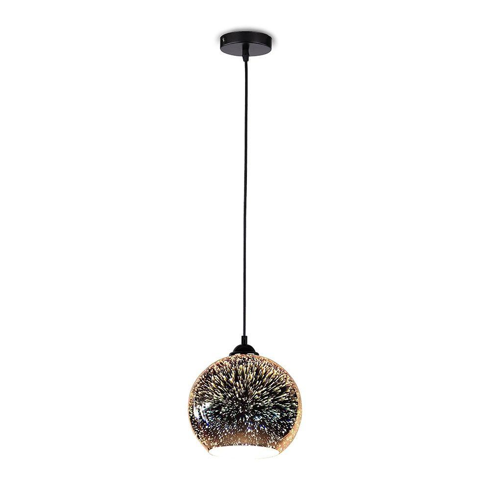 VT-7256 3D GLASS LAMPSHADE PENDANT - E27 (MATT BLACK METAL CANOPY) D:250mm