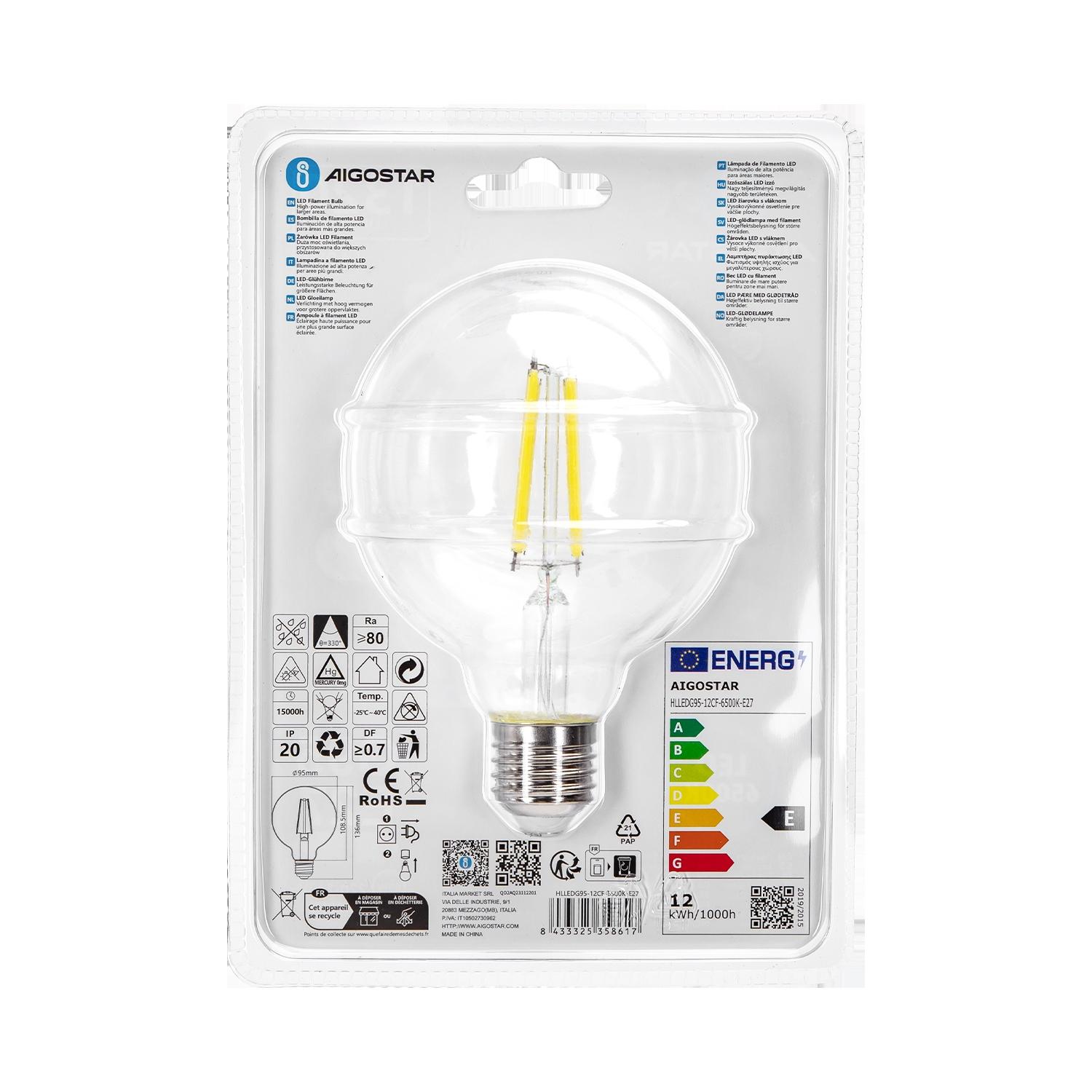 Żarówka LED Filament (Przezroczysta) G95 E27 12W