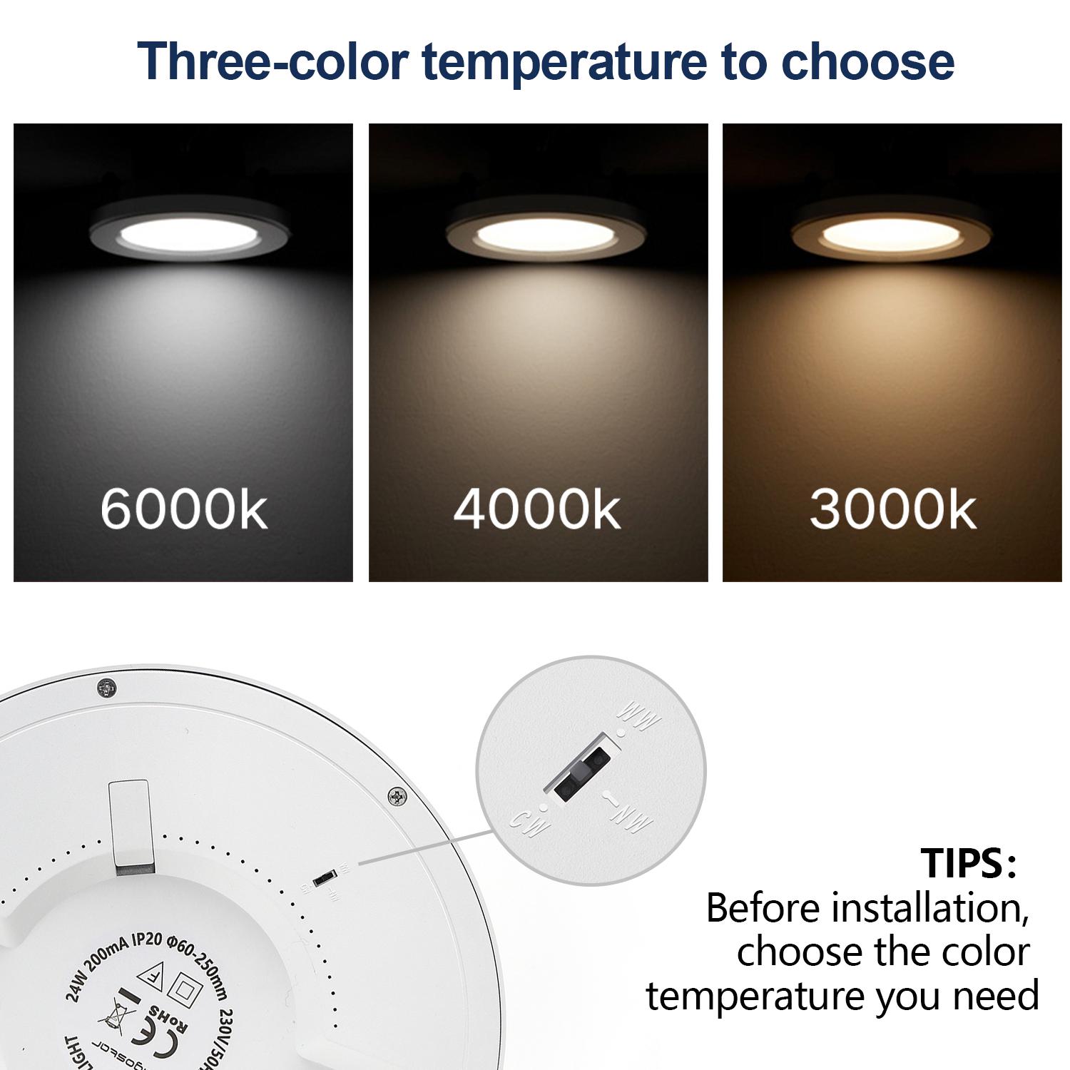 E6 LED Round Downlight 24W Adjustable Size and Color Temperature