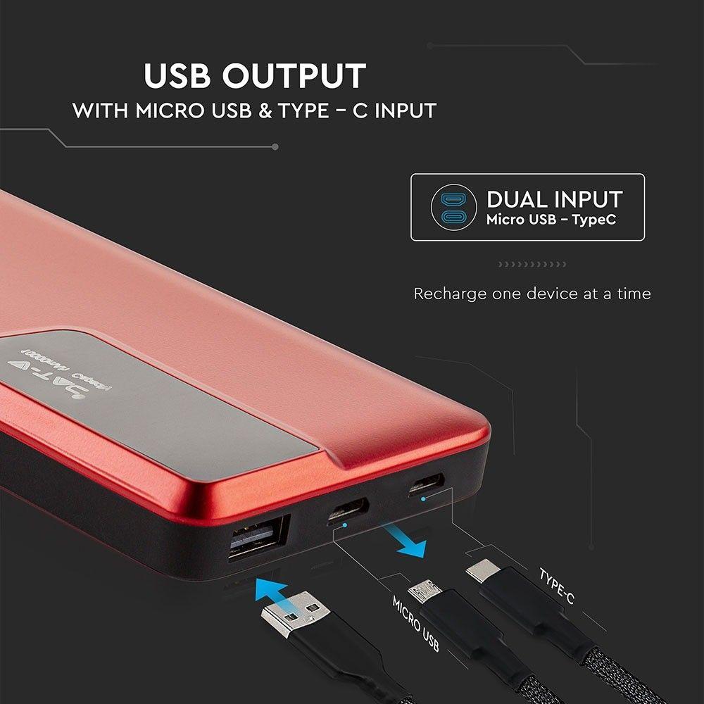 VT-3511 10000mah POWER BANK WITH DIGITAL DISPLAY & USB TYPE-C-RED