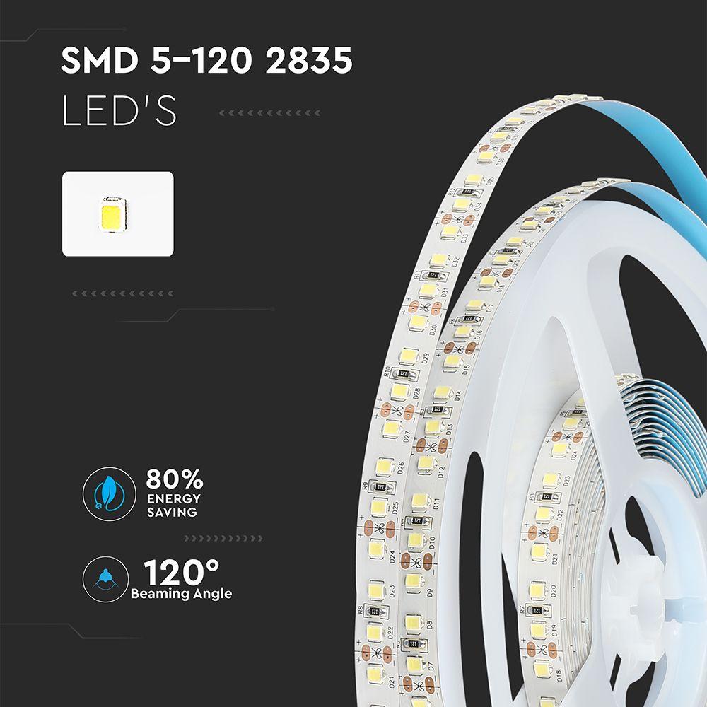 2835 Taśma LED, Chip SAMSUNG, Barwa:3000K, IP20, Zasilanie: 12V, Rolka:5m, VTAC, SKU 323