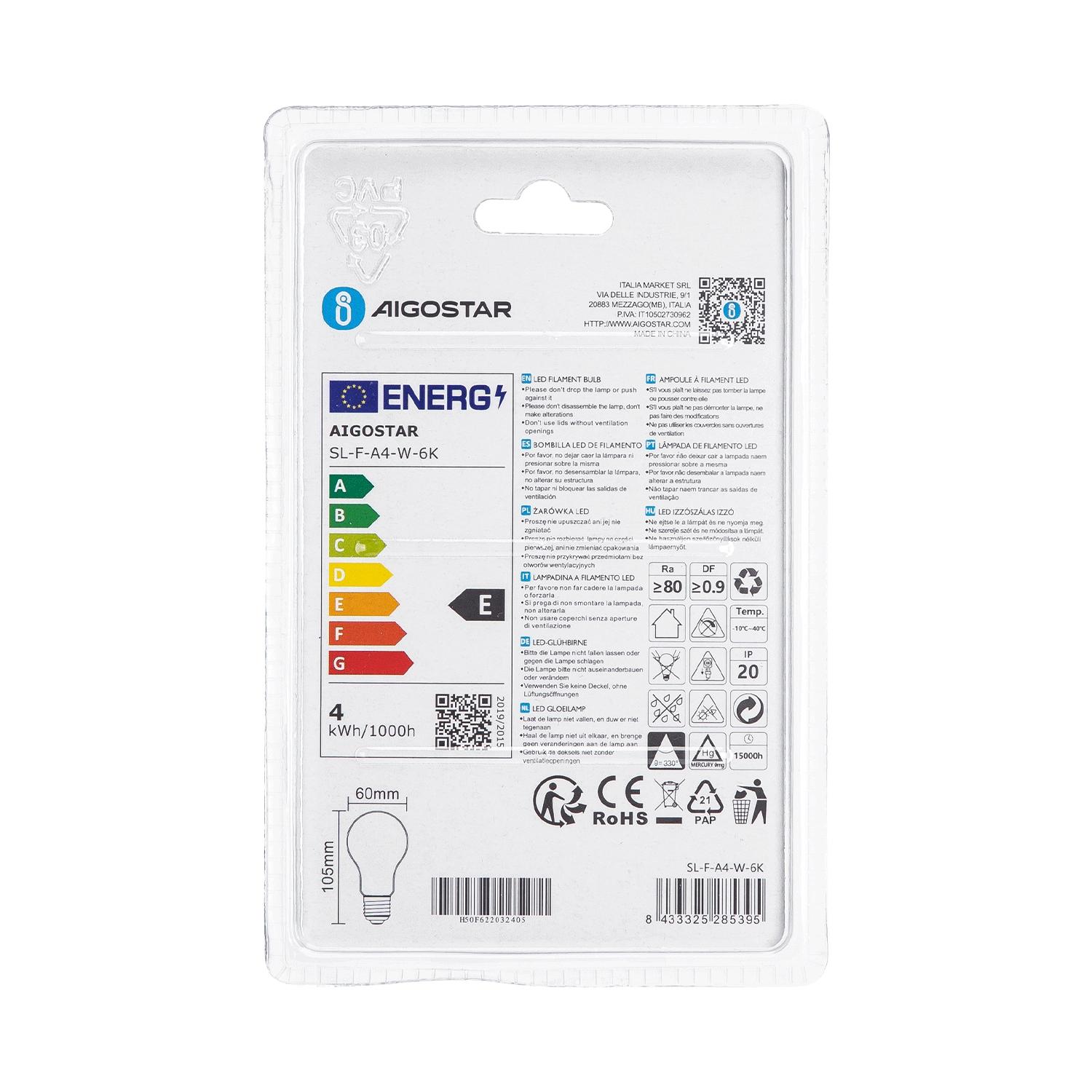 LED Filament Bulb (Milky White) A60 E27 4W