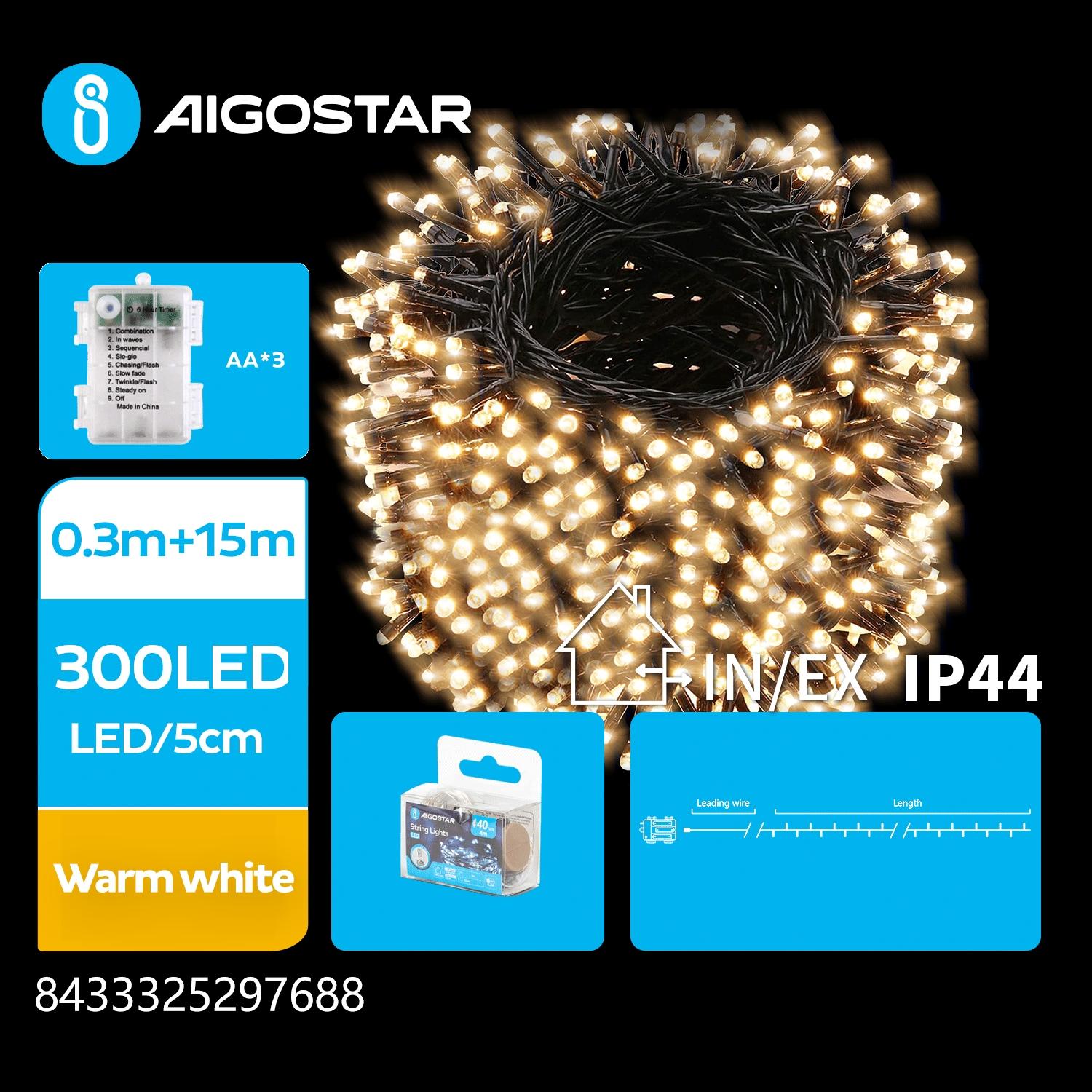 3AA battery flat string lights, warm white, 15m