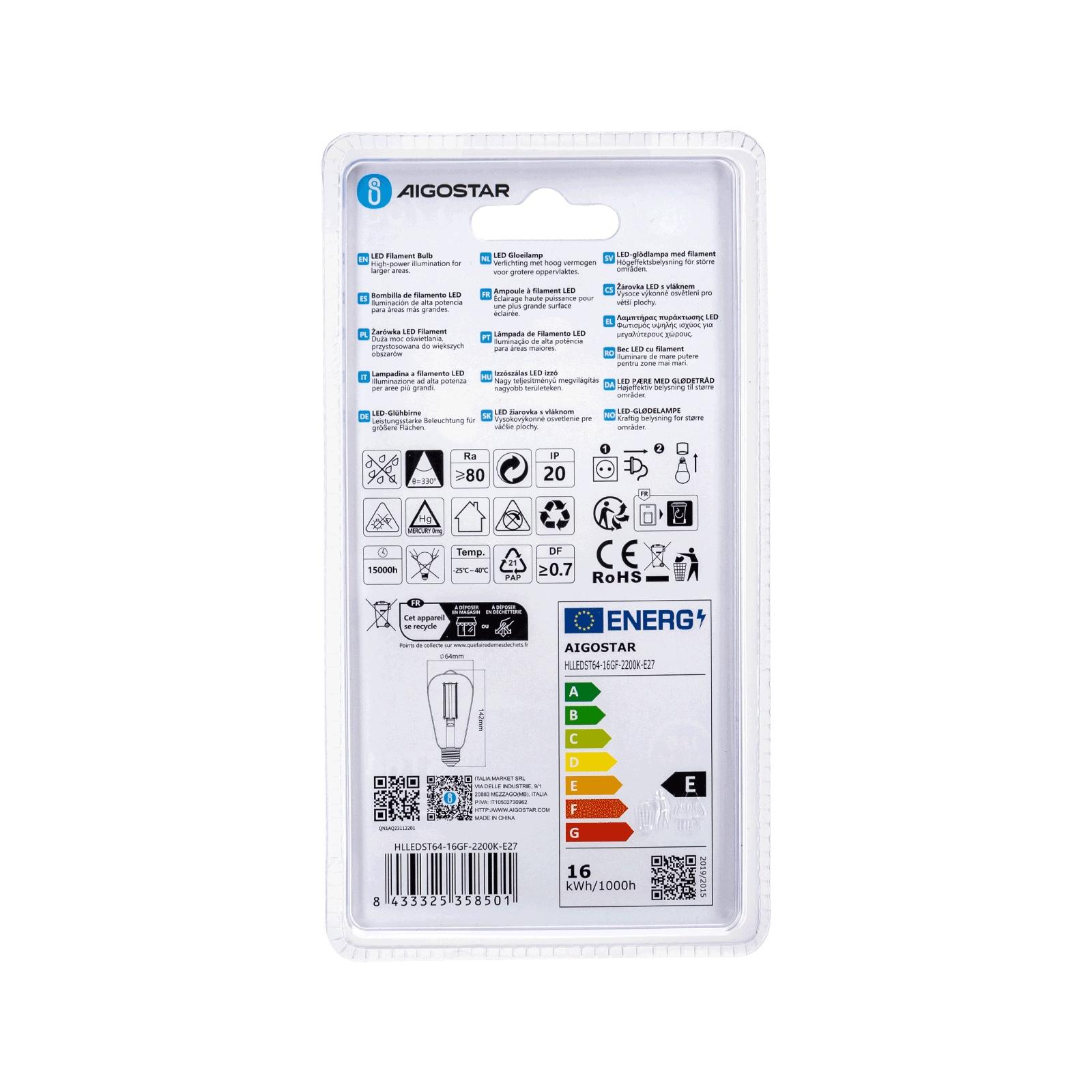 LED Filament Bulb (Amber) ST64 E27 16W