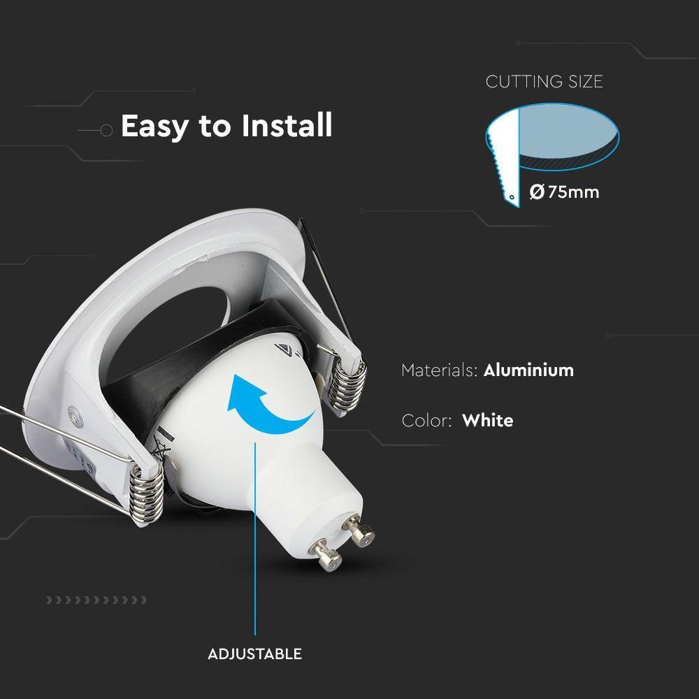 Oprawa wpuszczana Spot, Trzonek:GU10, Okrągła, Biały, VTAC, SKU 3611